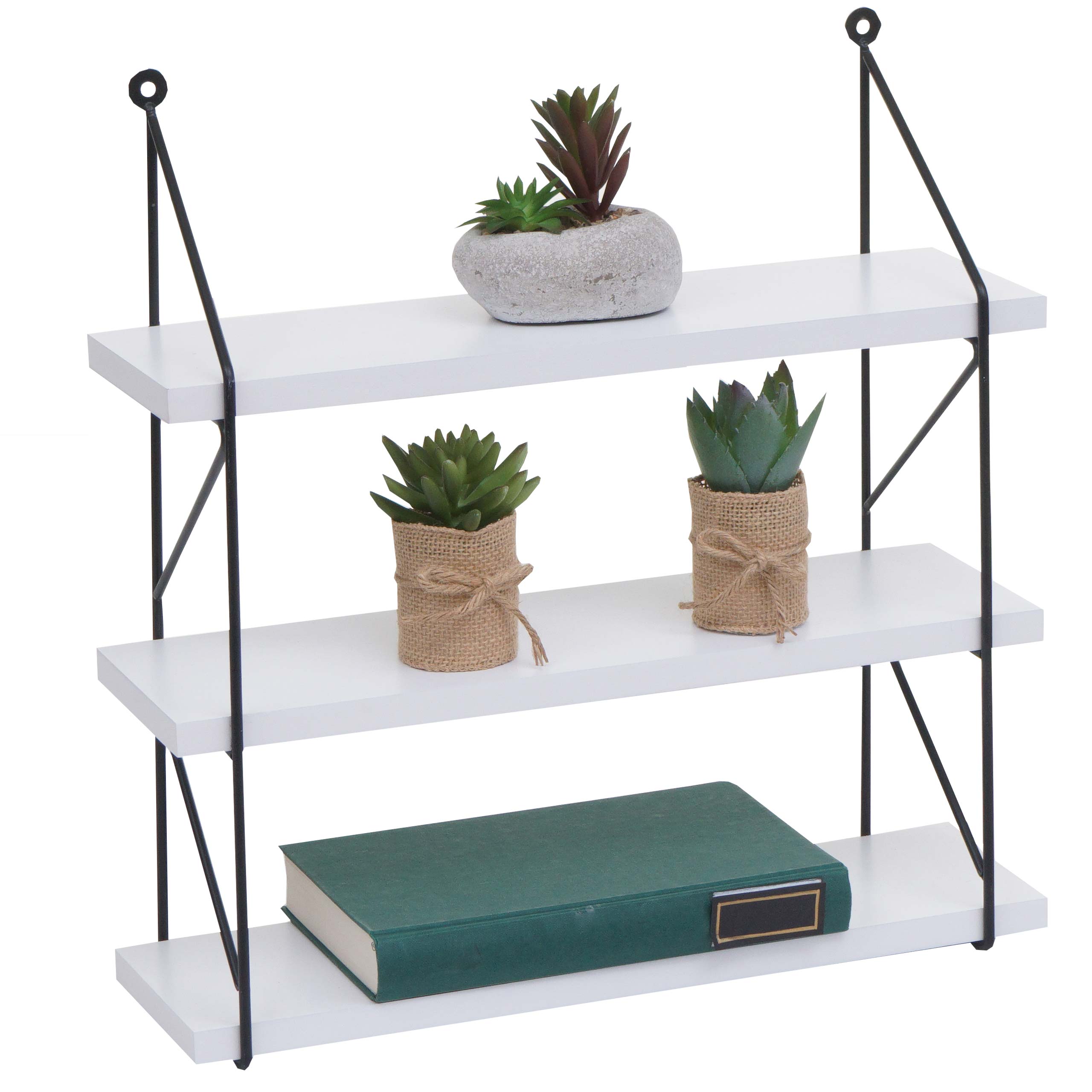 Wandregal MCW-K78, H&auml;ngeregal Schweberegal Regal, 3 Regalb&ouml;den Metall Massiv-Holz Industrial 40x40x13cm ~ wei&szlig; - Bild 1