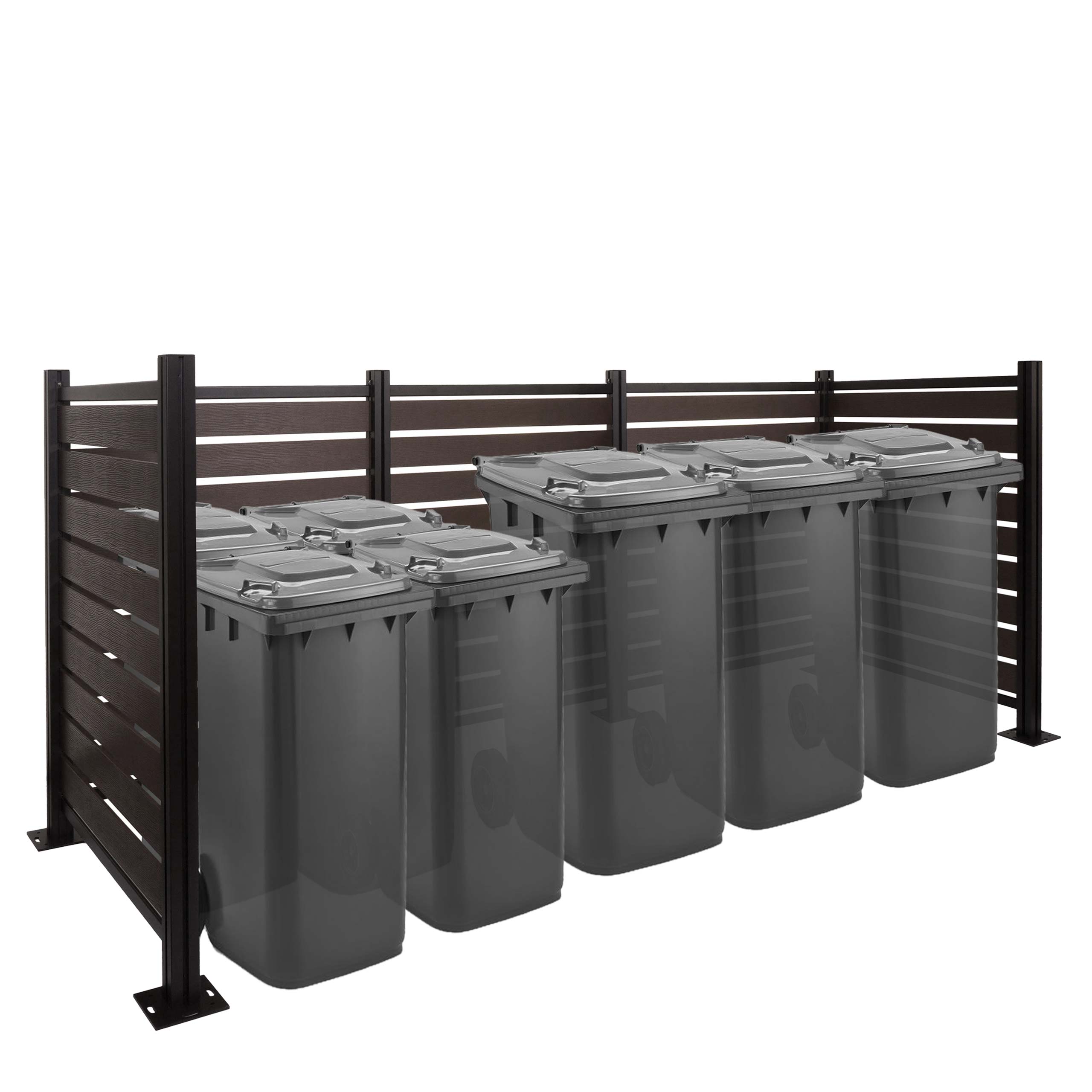 Alu M&uuml;lltonnen-Zaun MCW-K57, M&uuml;lltonnenverkleidung, Holzoptik erweiterbar 130x300x110cm ~ anthrazit - Bild 1