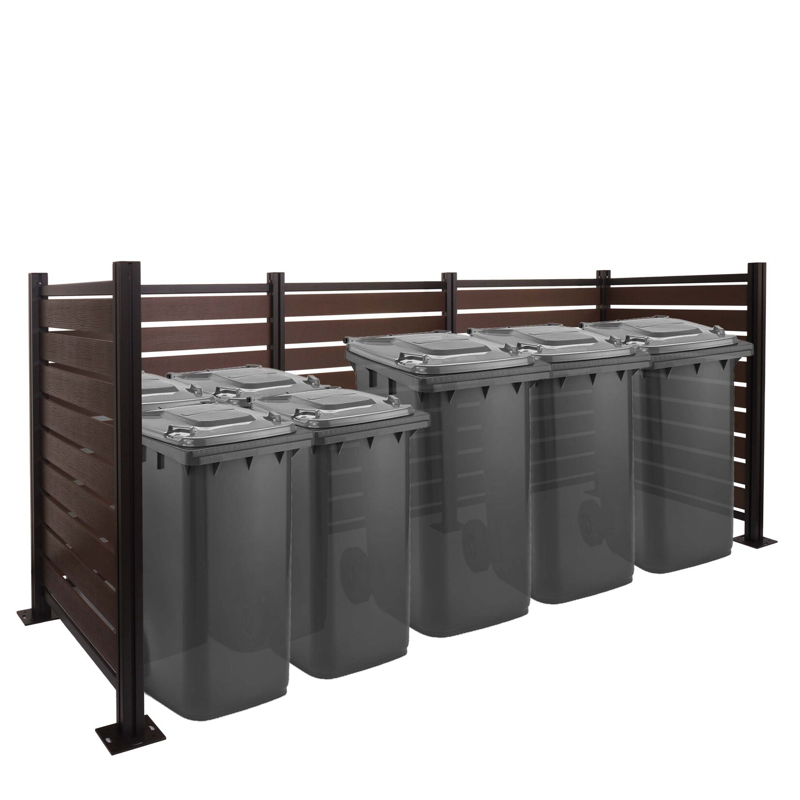 Alu Mülltonnen-Zaun MCW-K57, Mülltonnenverkleidung, Holzoptik erweiterbar 130x300x110cm ~ braun