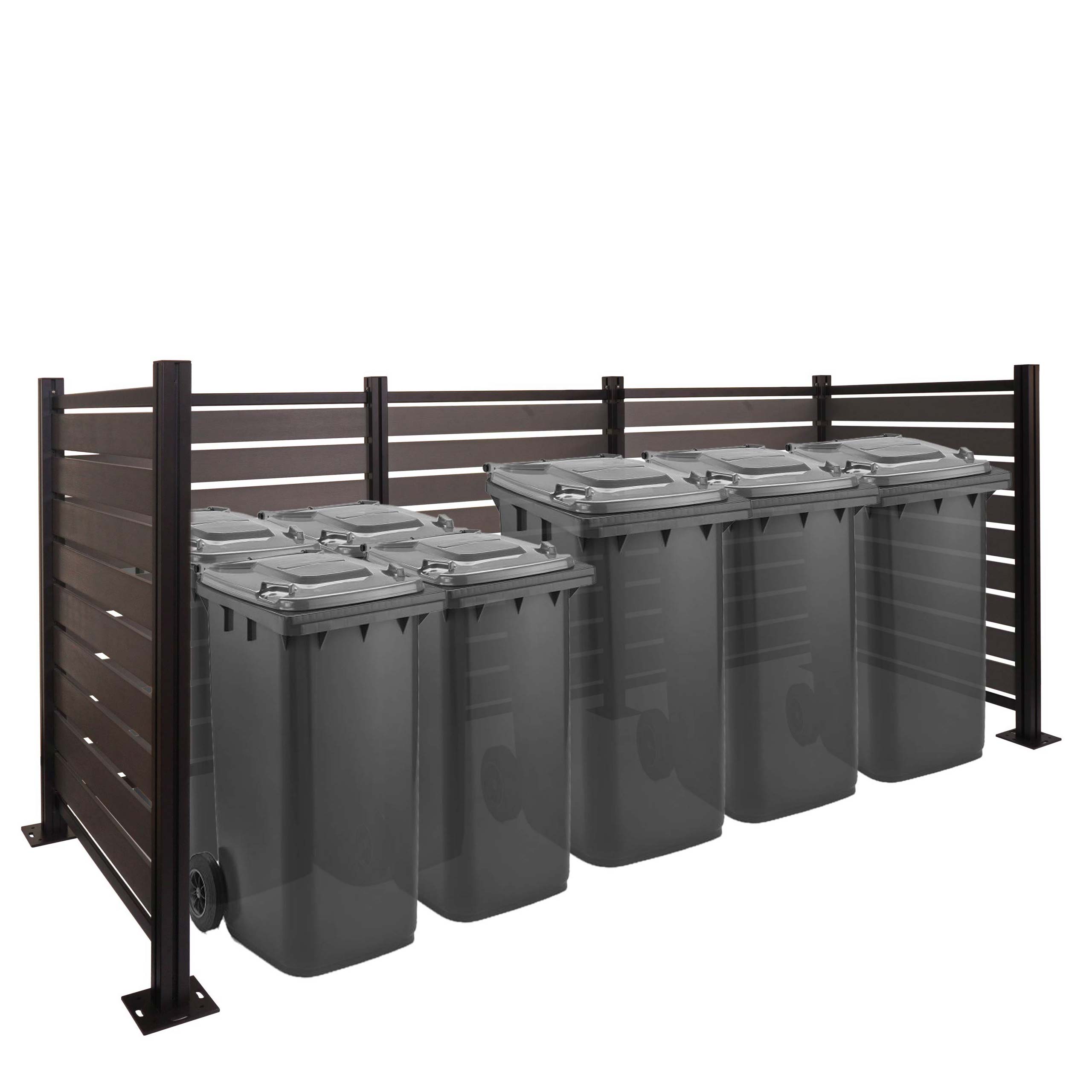 Alu M&uuml;lltonnen-Zaun MCW-K57, M&uuml;lltonnenverkleidung, Holzoptik erweiterbar 130x300x110cm ~ grau - Bild 1