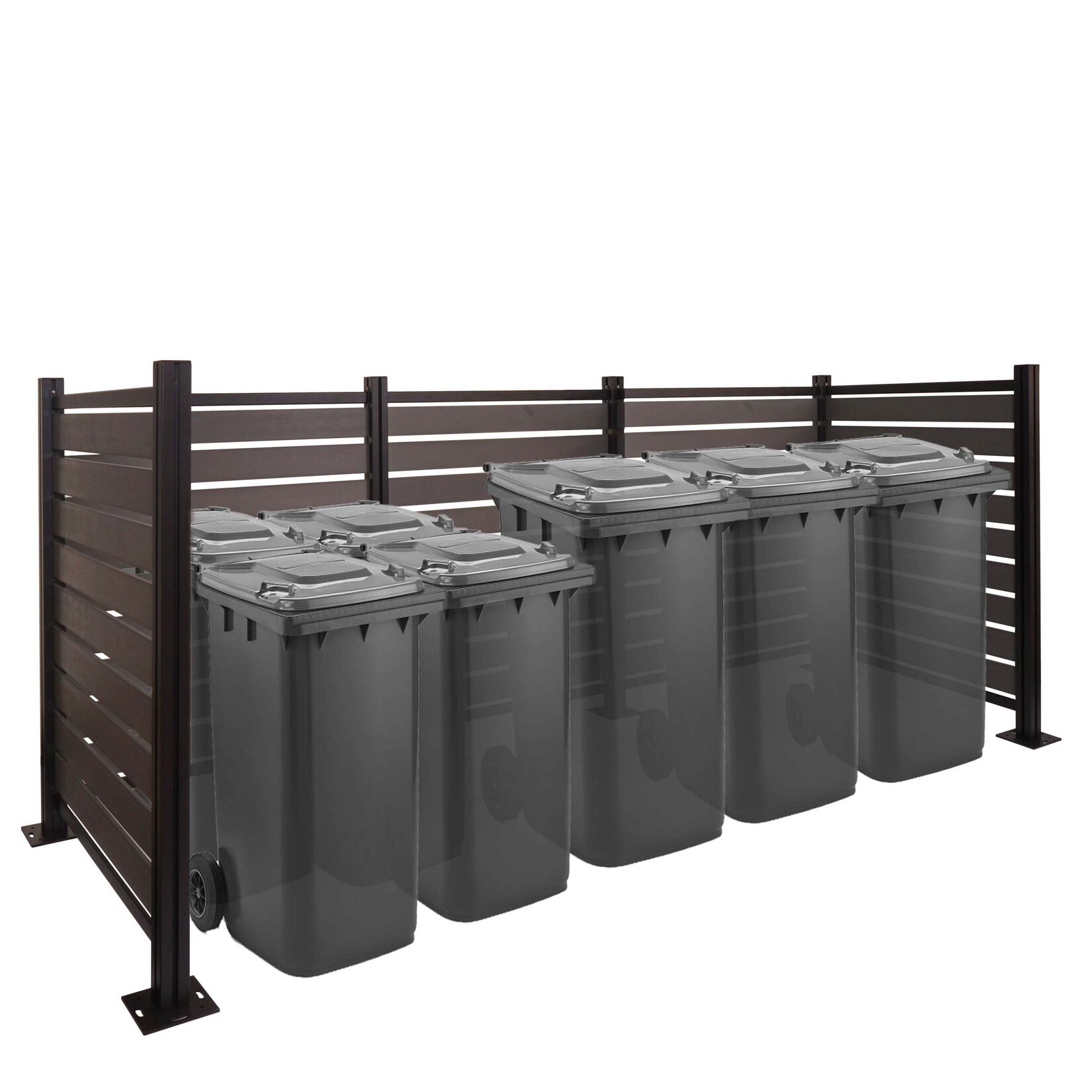 Alu Mülltonnen-Zaun MCW-K57, Mülltonnenverkleidung, Holzoptik erweiterbar 130x300x110cm ~ grau | 04057651805542