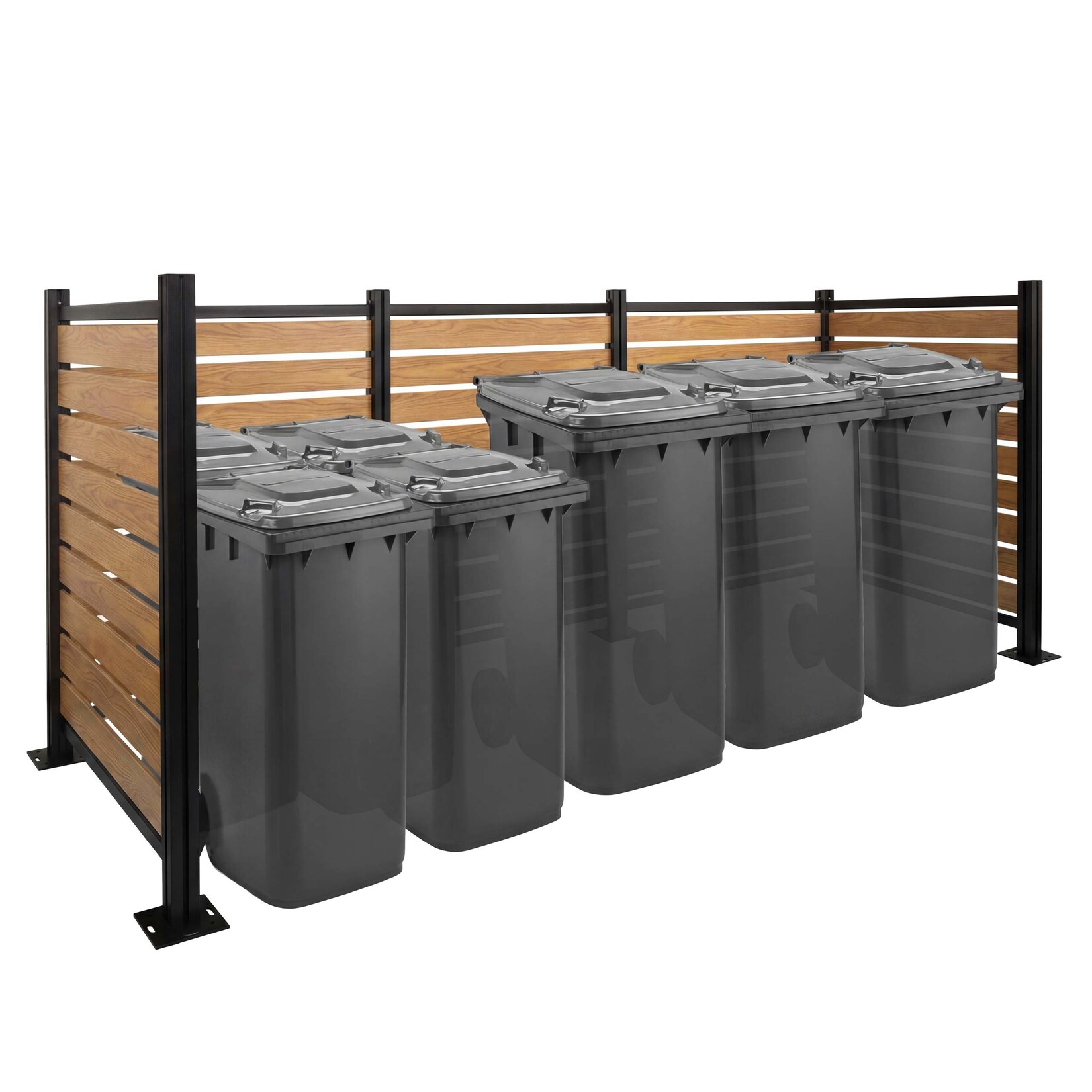 Alu Mülltonnen-Zaun MCW-K57, Mülltonnenverkleidung, Holzoptik erweiterbar 130x300x110cm ~ hellbraun