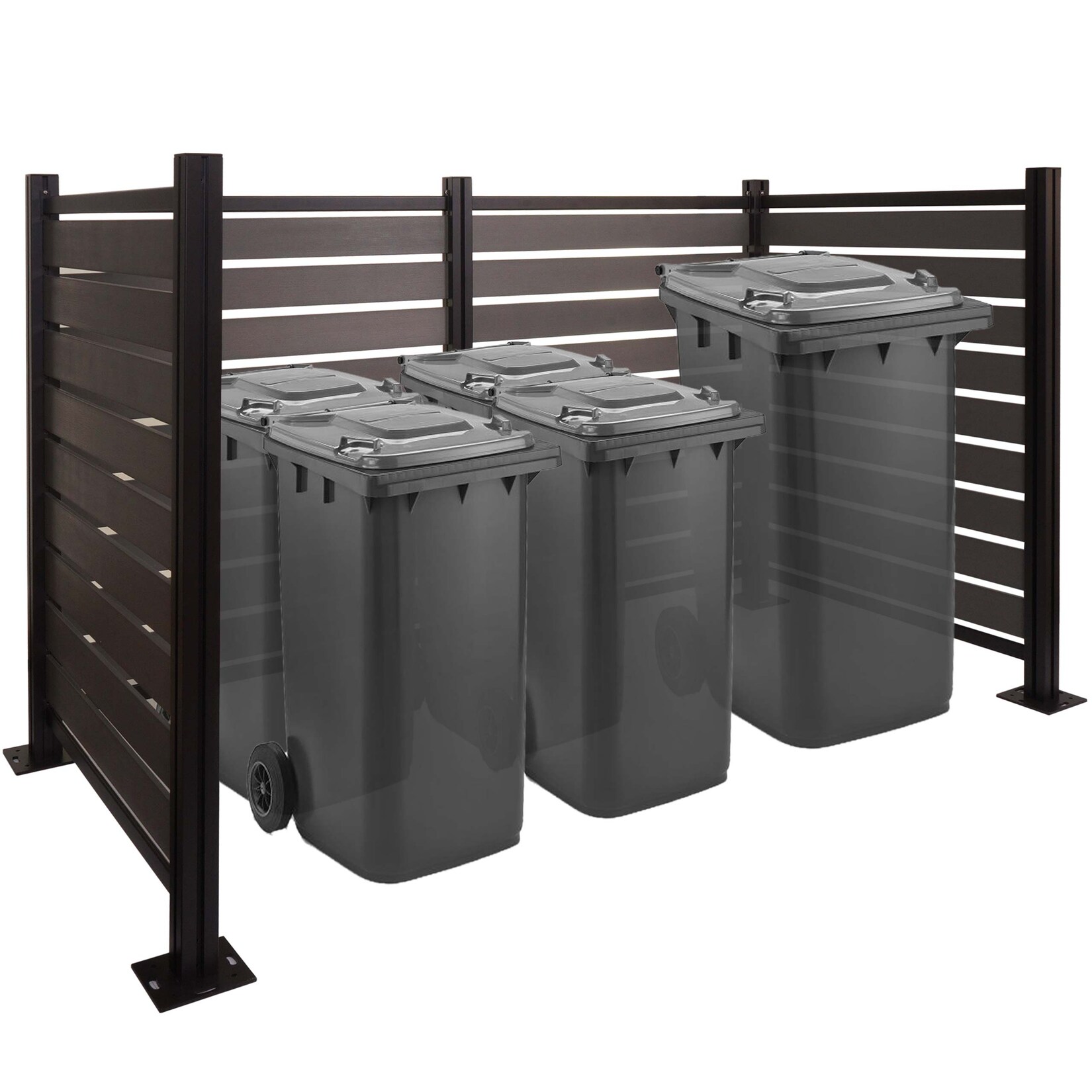 Alu Mülltonnen-Zaun MCW-K57, Mülltonnenverkleidung, Holzoptik erweiterbar 130x206x110cm ~ grau