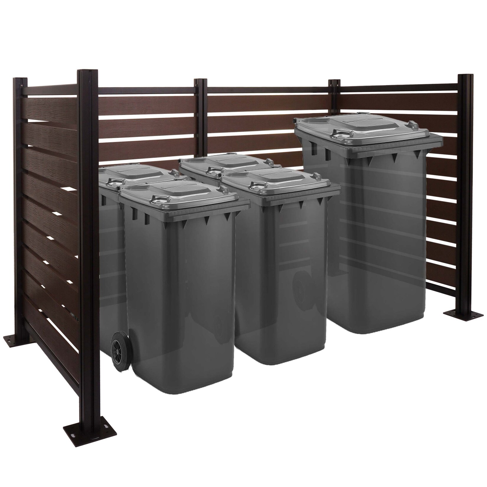 Alu Mülltonnen-Zaun MCW-K57, Mülltonnenverkleidung, Holzoptik erweiterbar 130x206x110cm ~ braun