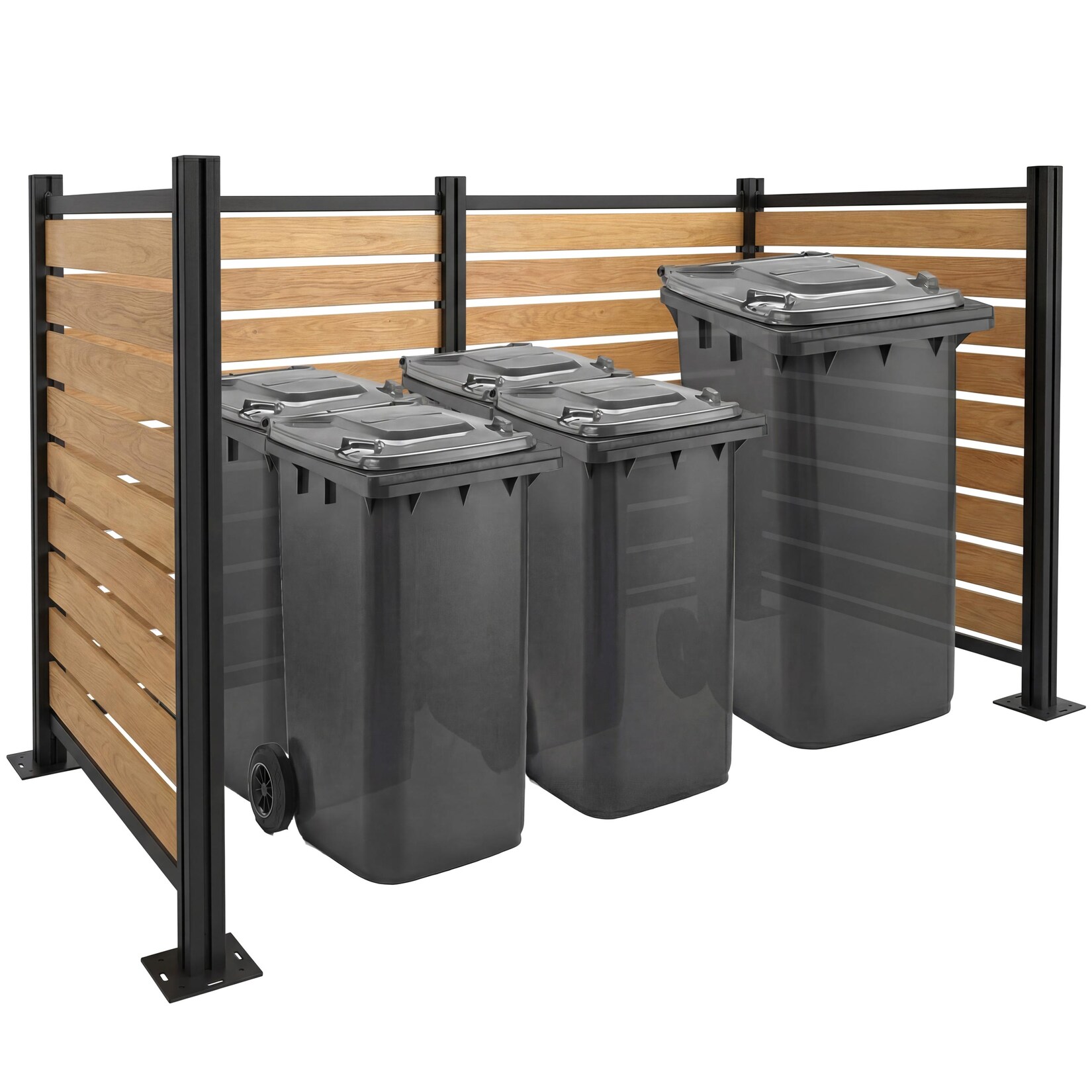 Alu Mülltonnen-Zaun MCW-K57, Mülltonnenverkleidung, Holzoptik erweiterbar 130x206x110cm ~ hellbraun