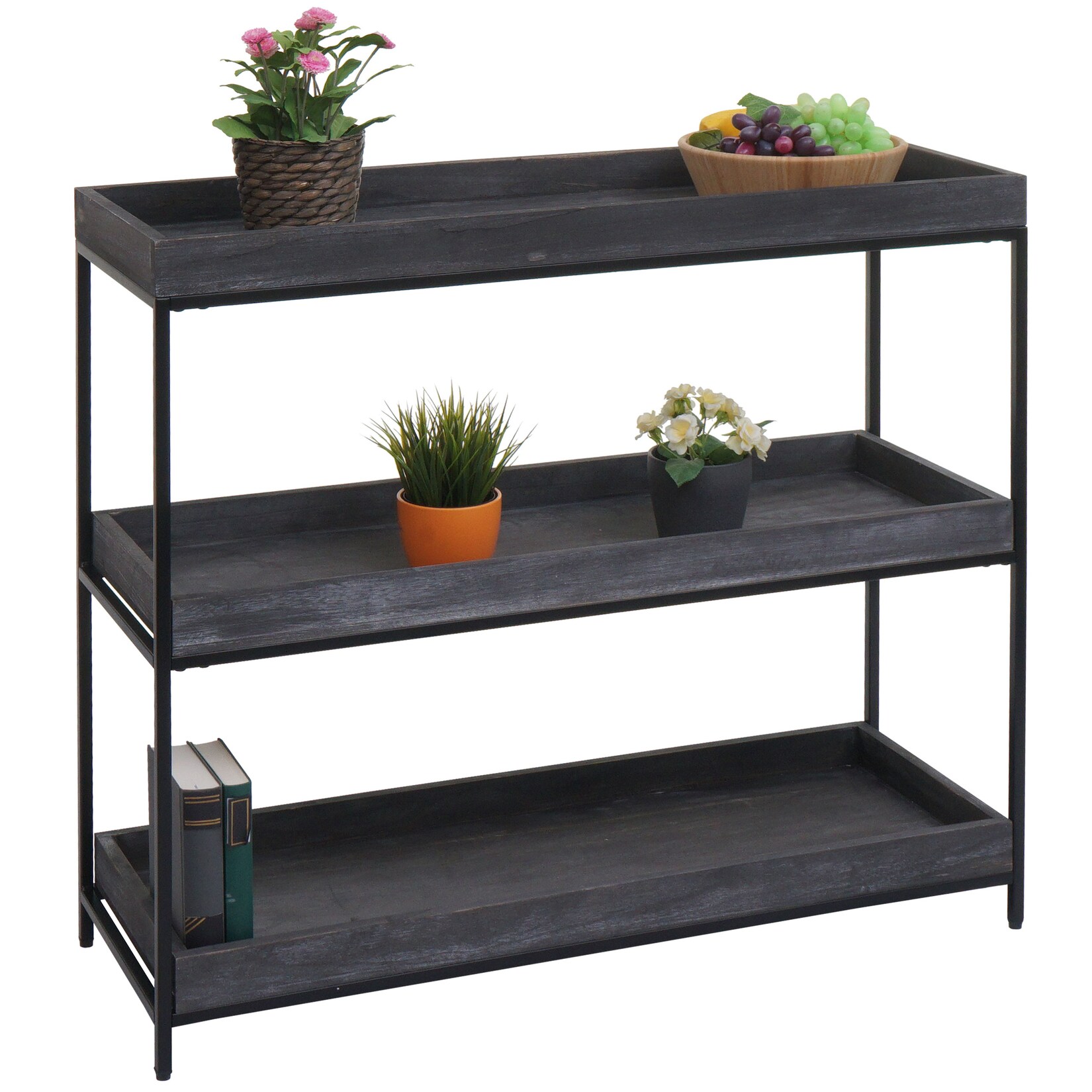 Regal MCW-K71, Standregal Pflanzregal Bücherregal, Holz Metall 3 Ablagen 90x100x35cm ~ dunkelgrau | 04057651579481