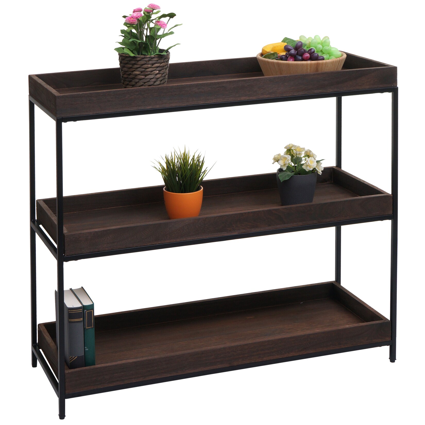 Regal MCW-K71, Standregal Pflanzregal Bücherregal, Holz Metall 3 Ablagen 90x100x35cm ~ dunkelbraun