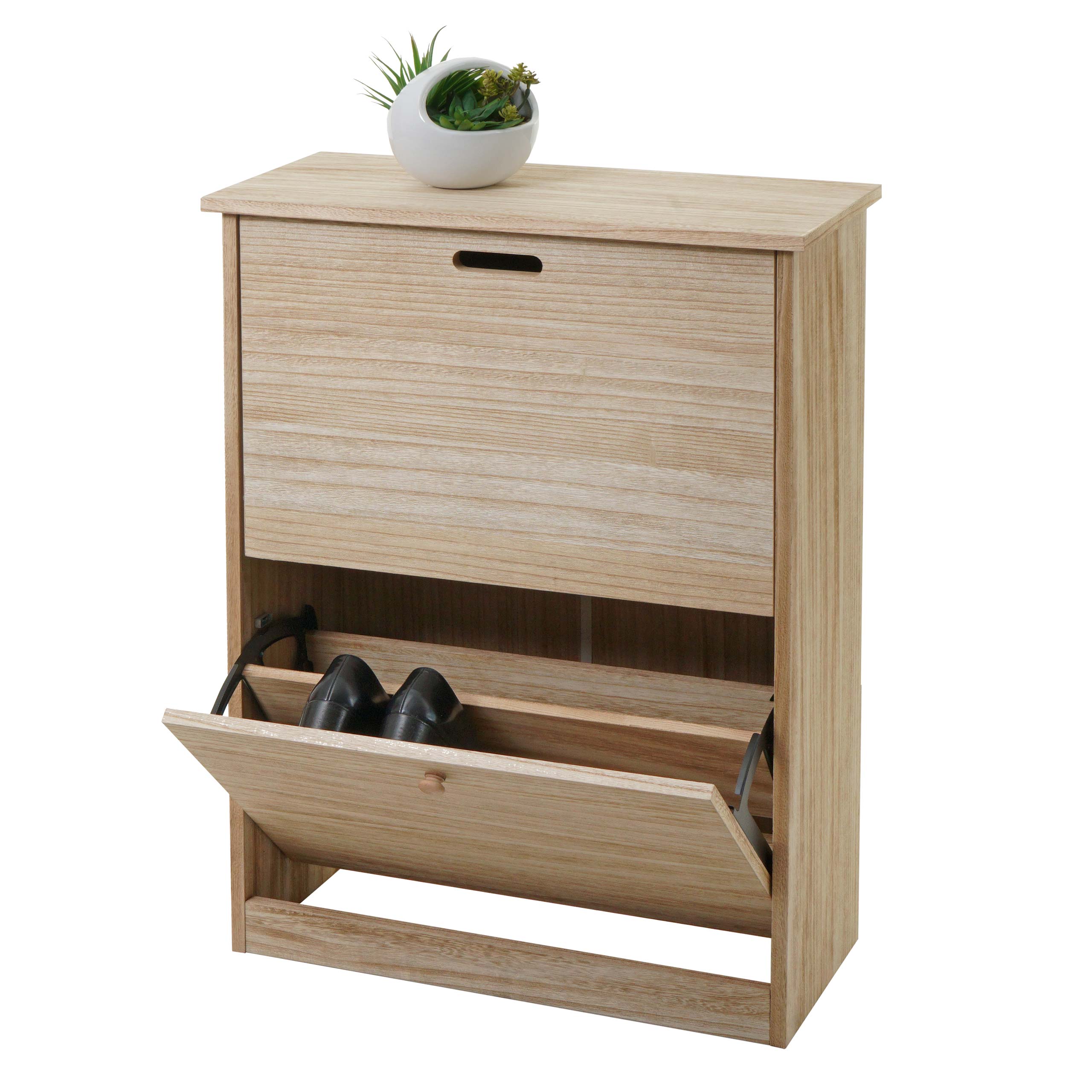 Schuhkipper MCW-K45, Schuhschrank Schuhregal, 81x60x25cm 2 Klappen, Paulownia Holz ~ naturbraun - Bild 1