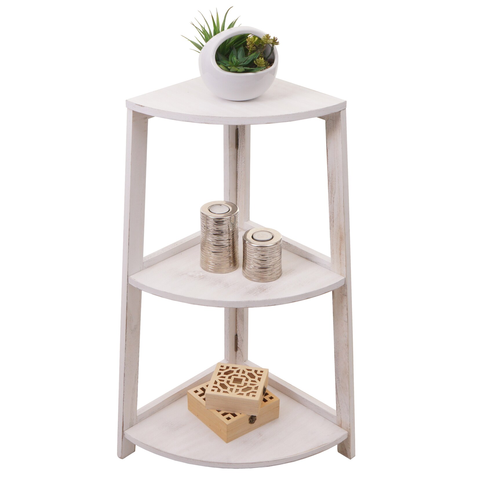 Eckregal MCW-K44, Regal Standregal Wohnregal, 3 Ablagen, 80x37x37cm MDF aus Paulownia ~ shabby weiß | 04057651573700