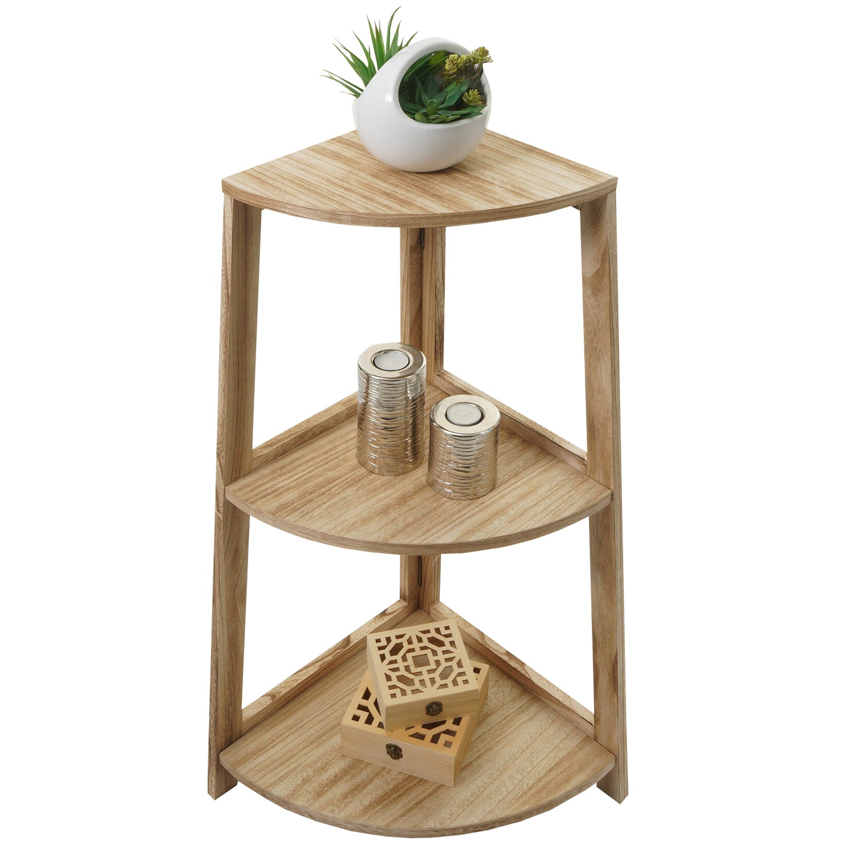 Eckregal MCW-K44, Regal Standregal Wohnregal, 3 Ablagen, 80x37x37cm MDF aus Paulownia ~ naturbraun