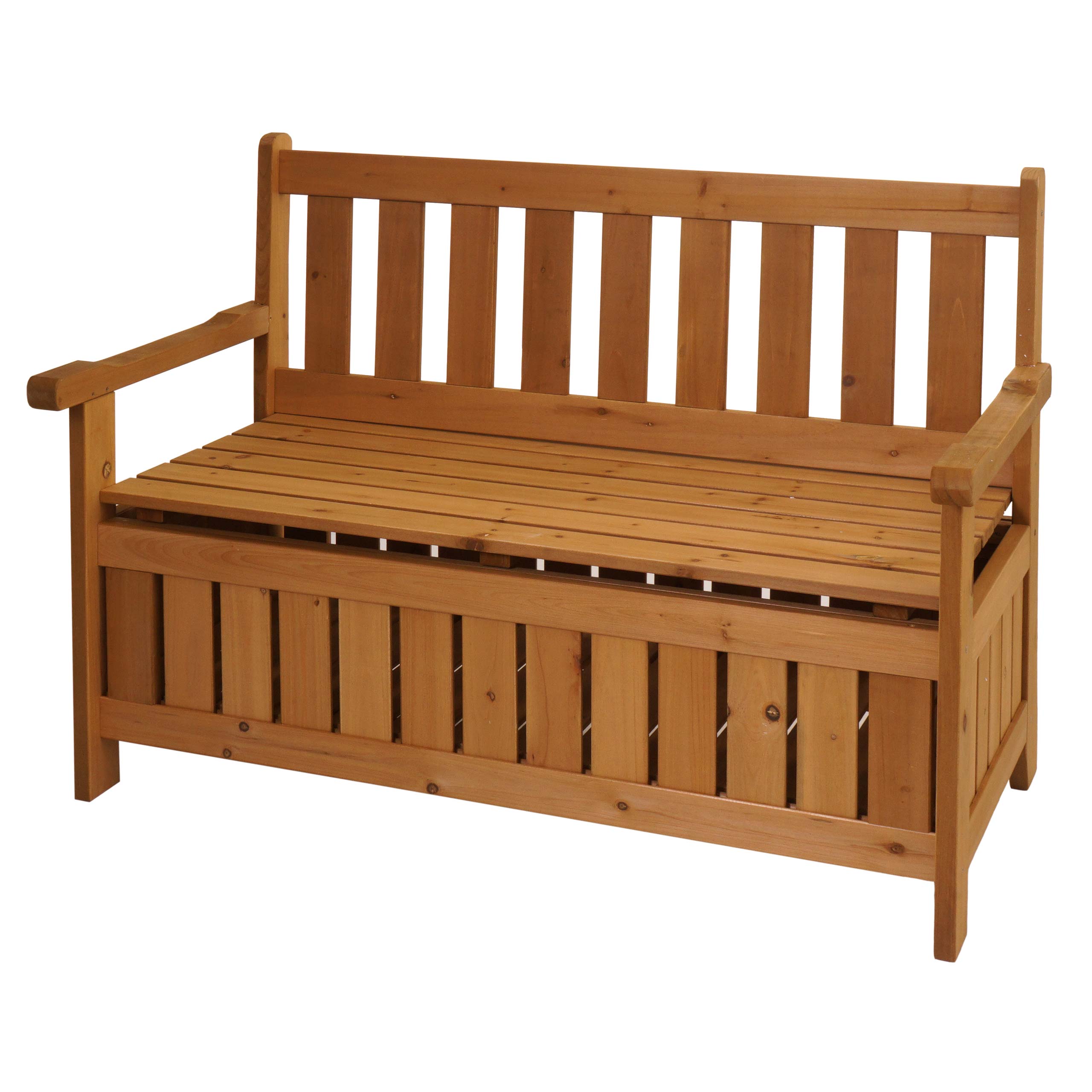 Gartenbank MCW-L68 mit Stauraum, Truhenbank Sitzbank Staufach Aufbewahrung, Outdoor Tanne Holz MVG 114cm, braun - Bild 1
