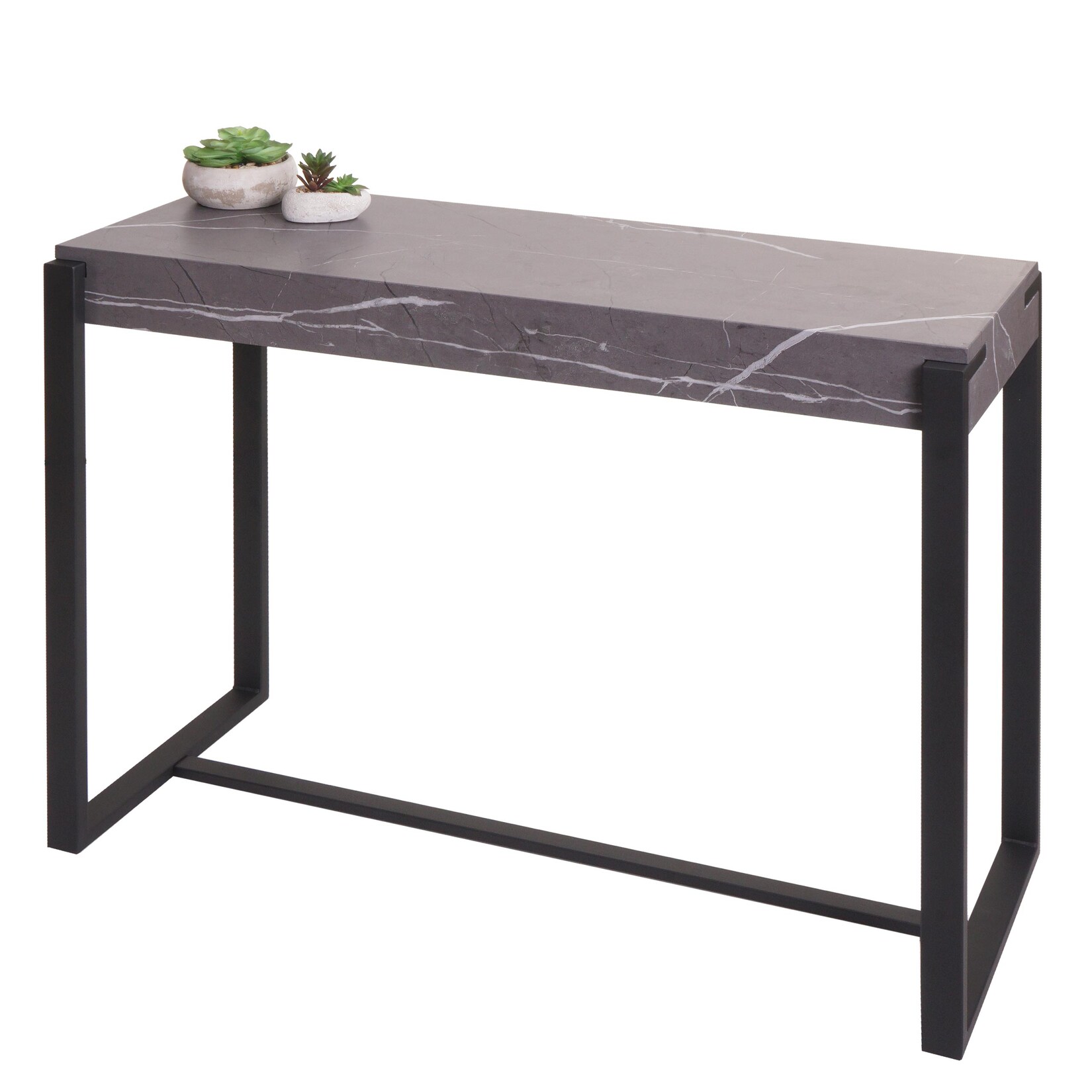 Konsolentisch MCW-L53, Telefontisch Arbeitstisch Beistelltisch Ablagetisch, Metall 81x100x40cm ~ Marmor-Optik grau