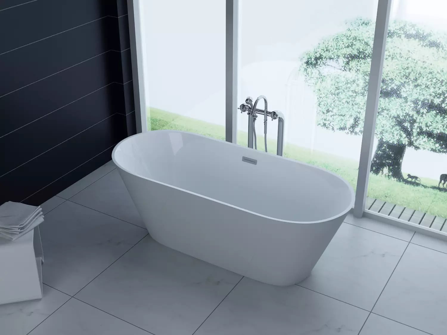 PureHaven freistehende Luxus Acryl-Badewanne 170x80cm elegant inkl. Siphon und &Uuml;berlaufschutz leicht zu pflegende Oberfl&auml;che extra starker Rahmen Wei&szlig; - versch. Ausf&uuml;hrungen - Bild 1
