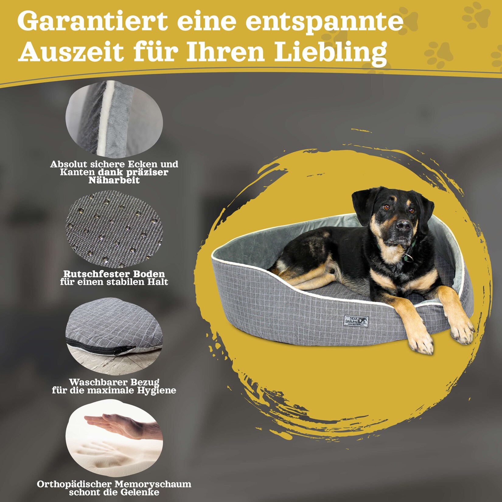 DEAR DARLING DD-05GRL Luxus Hundebett Katzenbett Anthrazit Gr. L 70x60cm Korb Memoryschaum Matratze | 04260307167530