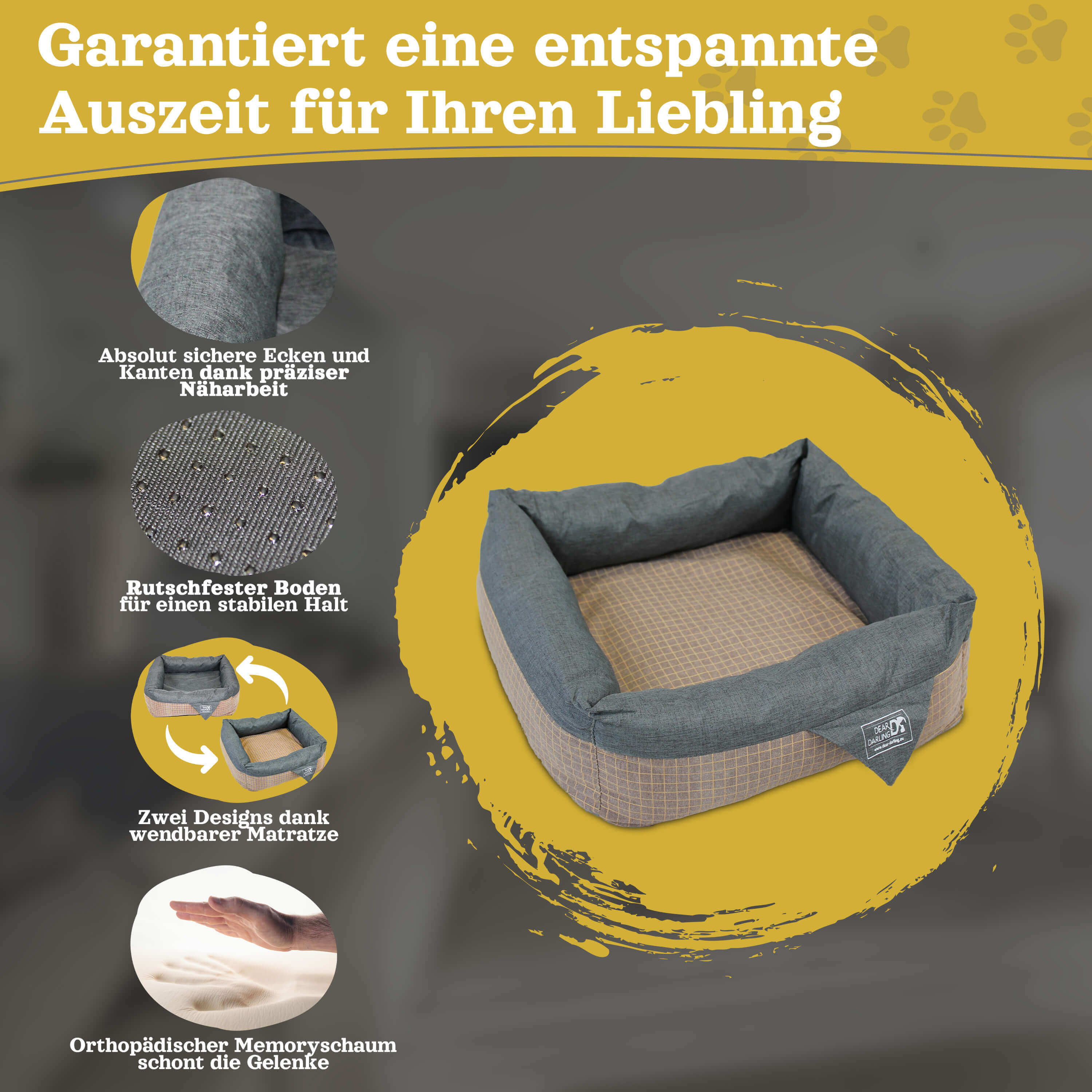 DEAR DARLING DD-06 Luxus Hundebett Katzenbett Braun Anthrazit Gr. S 40x40cm Memoryschaum Matratze - Bild 1