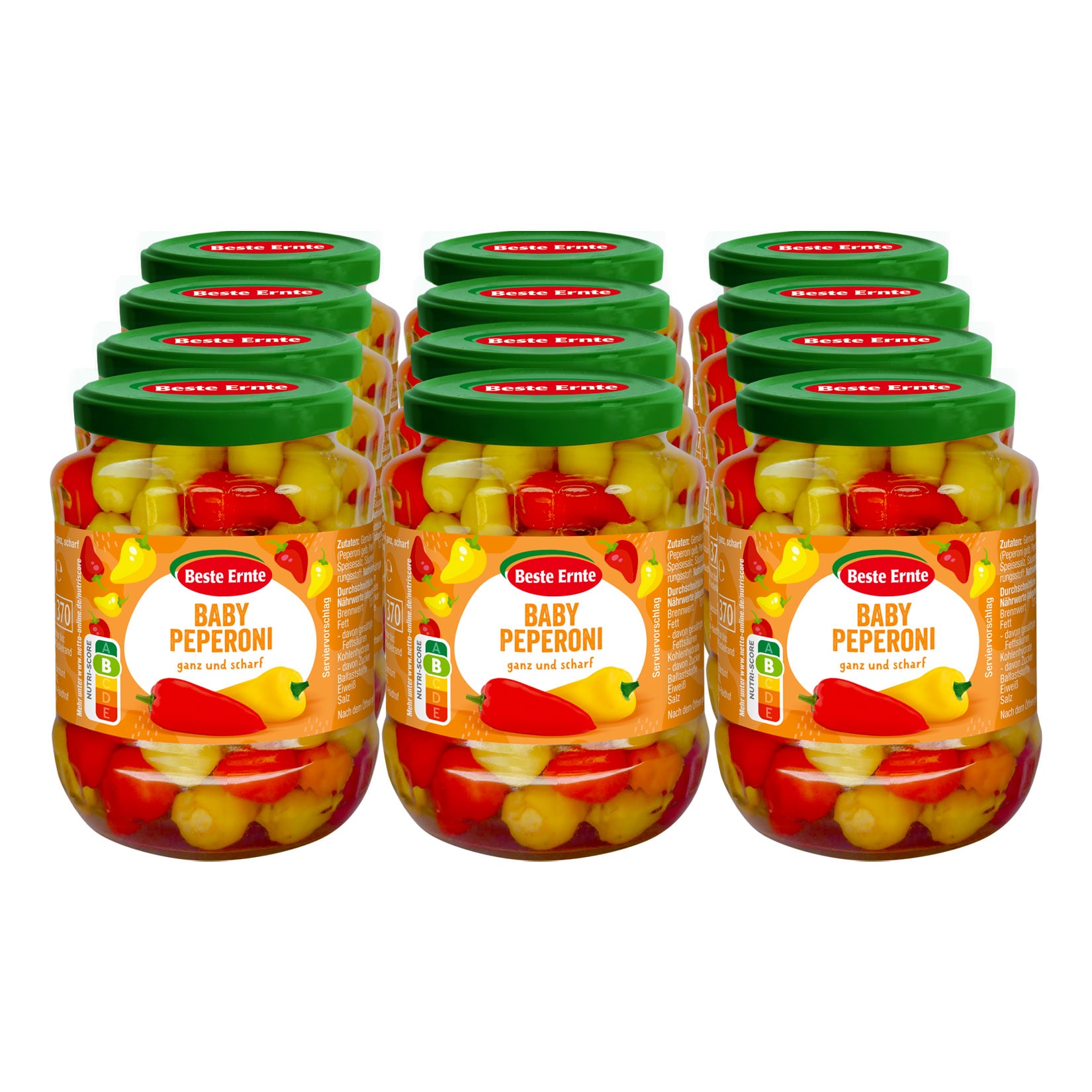 Beste Ernte Babypeperoni 200 g Abtropfgewicht, 12er Pack - Bild 1