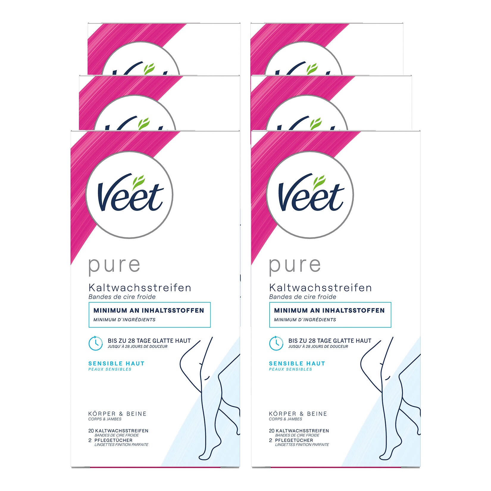 Veet PURE Kaltwachsstreifen Beine & K&ouml;rper sesible Haut 20 St&uuml;ck, 6er Pack - Bild 1