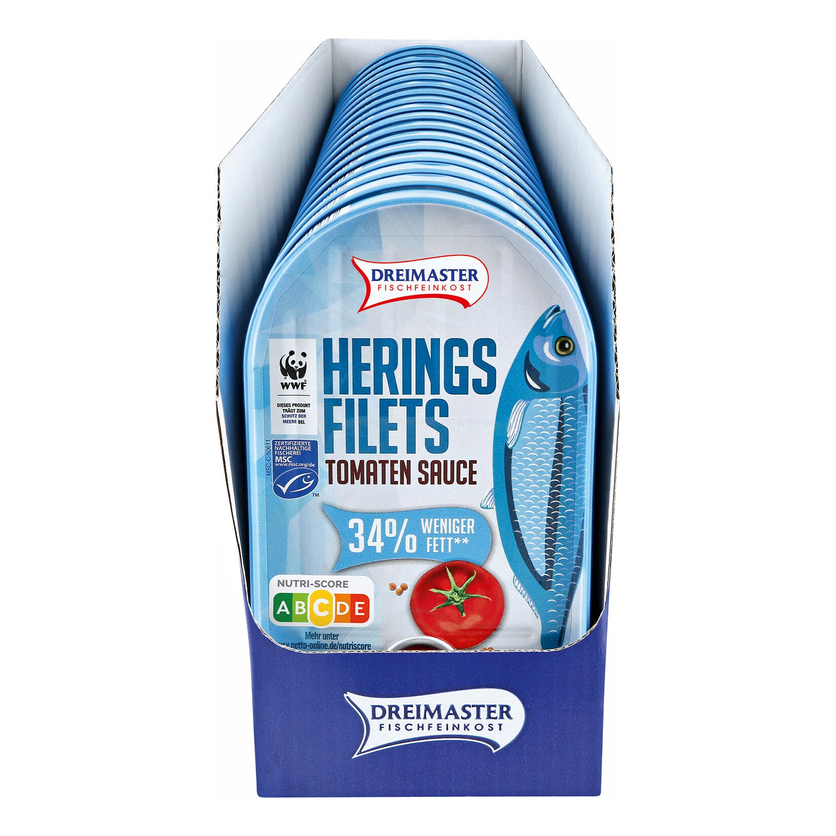Dreimaster Heringsfilet in Tomatensauce weniger Fett 200 g, 18er Pack - Bild 1