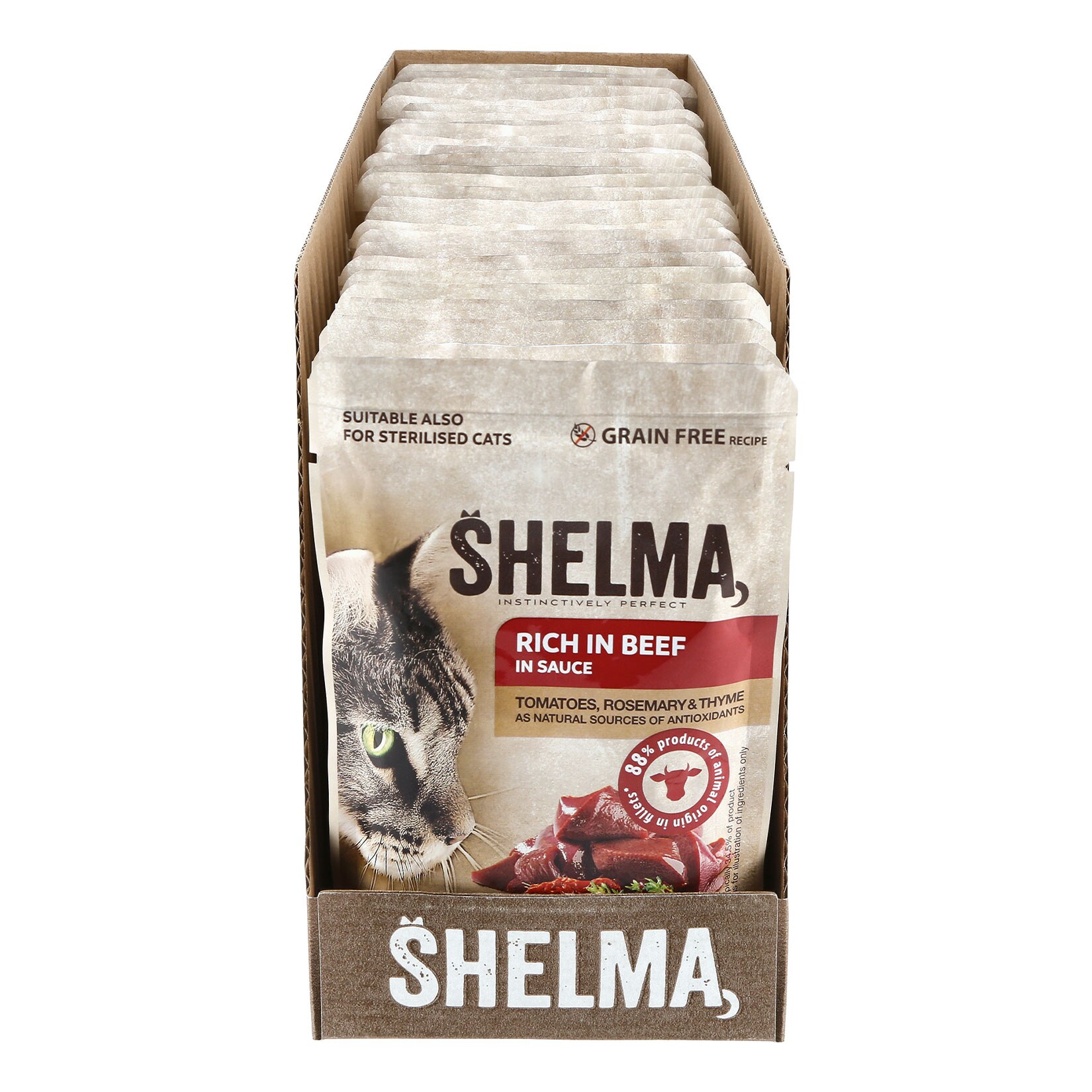 Shelma Katzennahrung Pouch Rind 85 g, 28er Pack - Bild 1