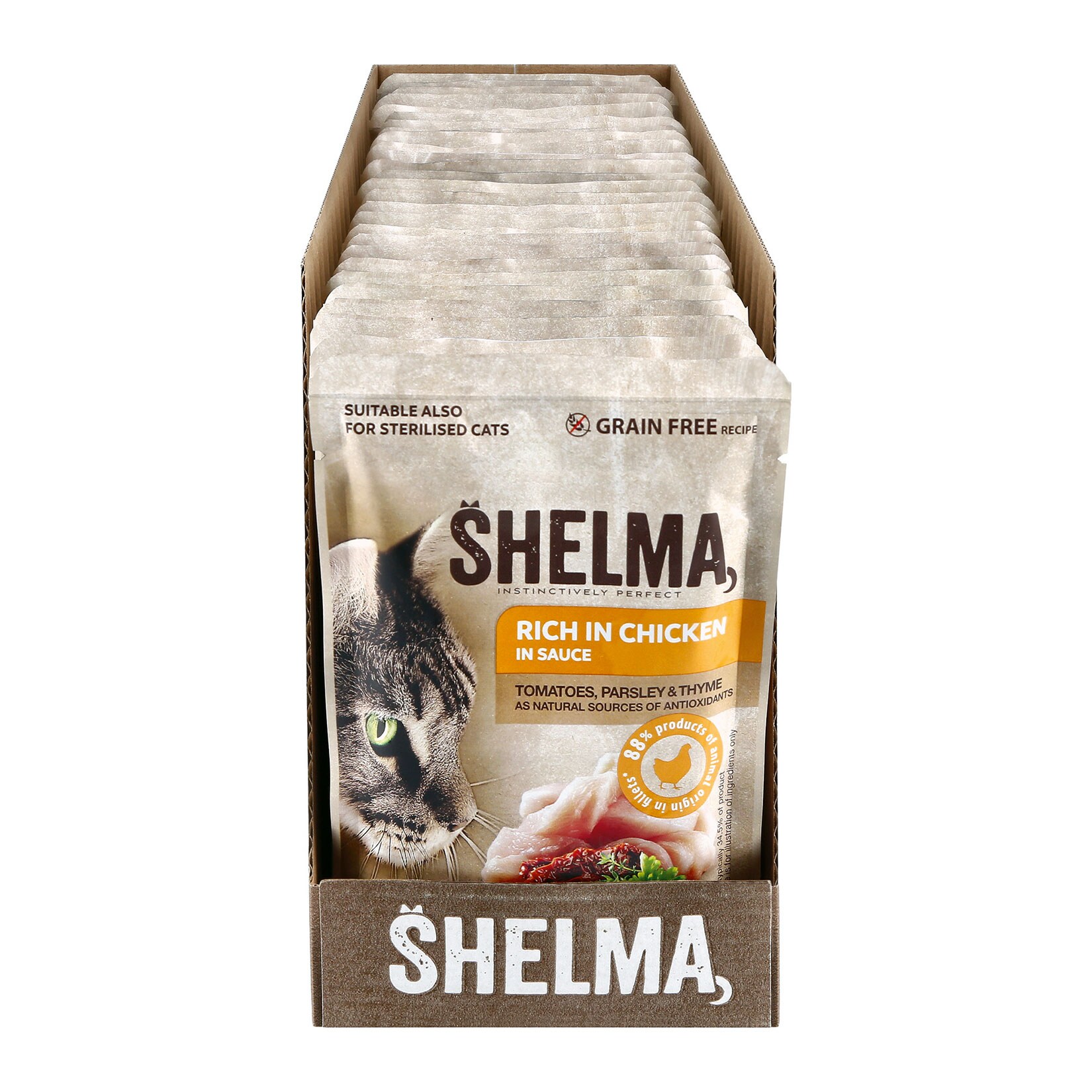 Shelma Katzennahrung Pouch Huhn 85 g, 28er Pack - Bild 1