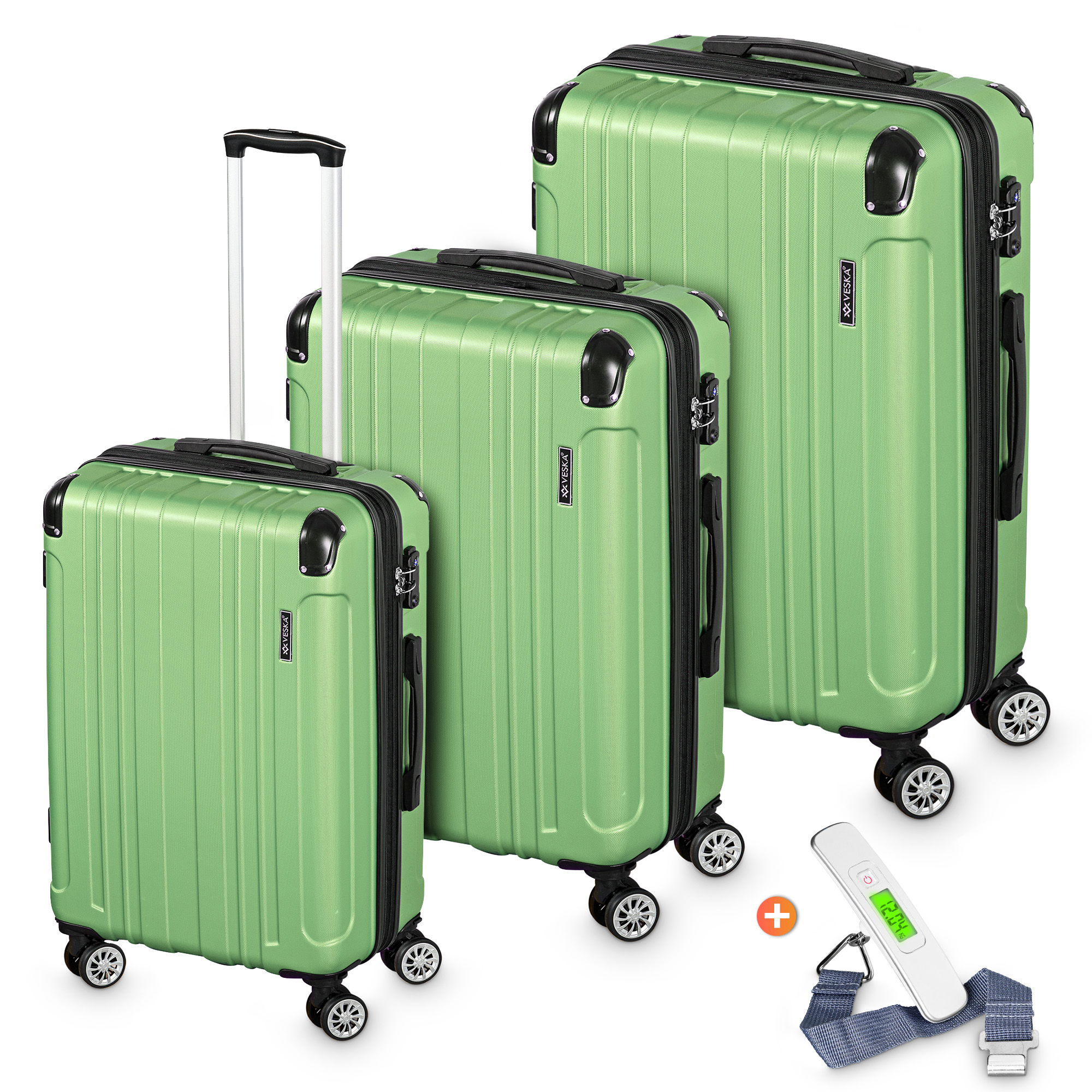 Veska Hartschalenkoffer Kofferset "Madrid" 3 teilig mit TSA Zahlenschloss 4 Rollen ABS-Hartschale, Reisekoffer Trolley Rollkoffer Koffer - oliv-gr&uuml;n - Bild 1