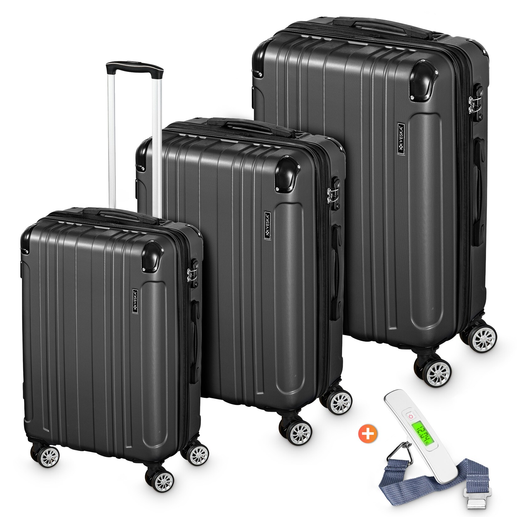 Veska Hartschalenkoffer Kofferset "Madrid" 3 teilig mit TSA Zahlenschloss 4 Rollen ABS-Hartschale, Reisekoffer Trolley Rollkoffer Koffer - …