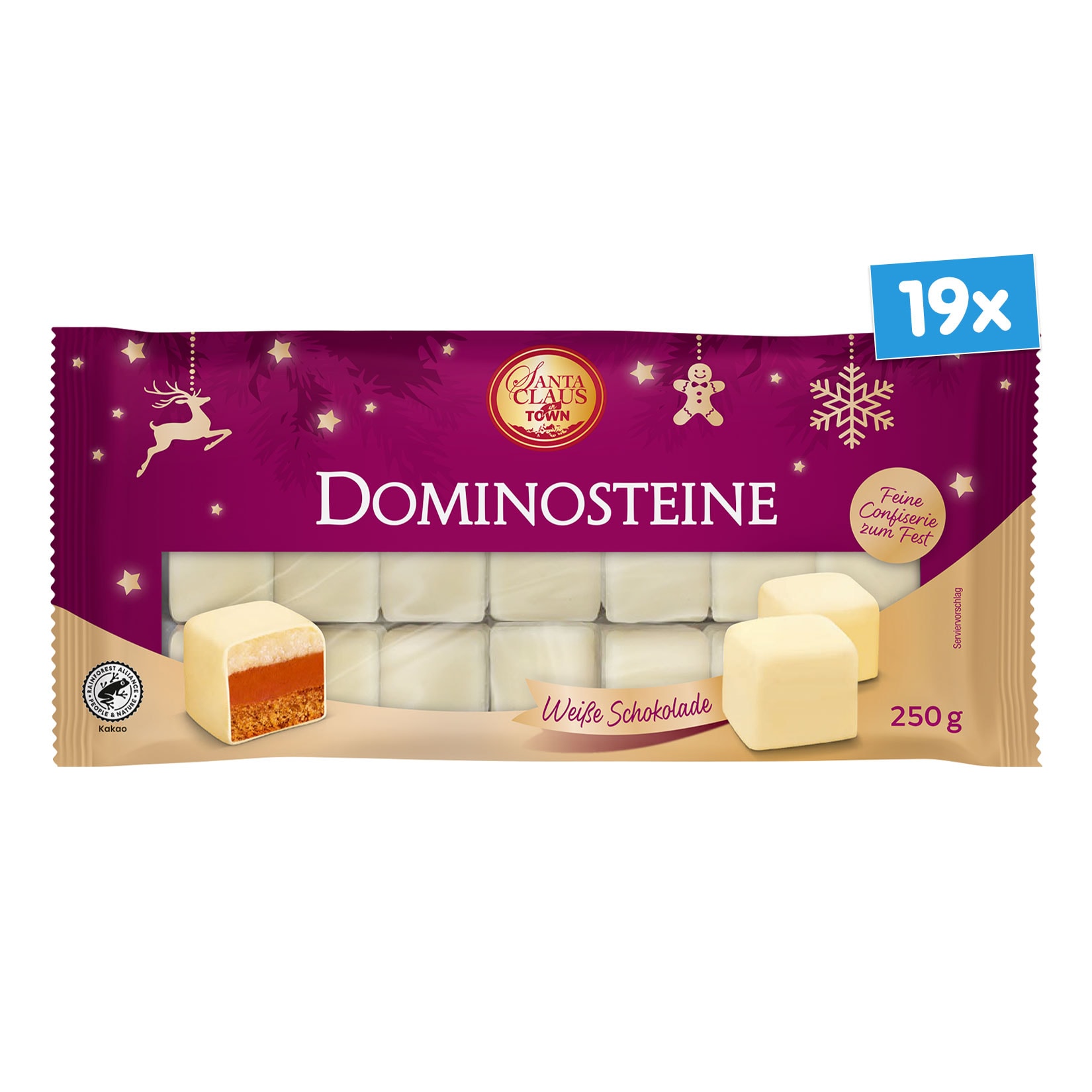 Santa Claus in Town Dominosteine weiss 250 g, 19er Pack