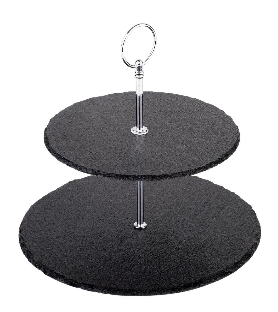 2-stufige Etag&egrave;re aus Naturschiefer und verchromtem Metall, &Oslash; 25 /20 cm, H: 24 cm - Bild 1