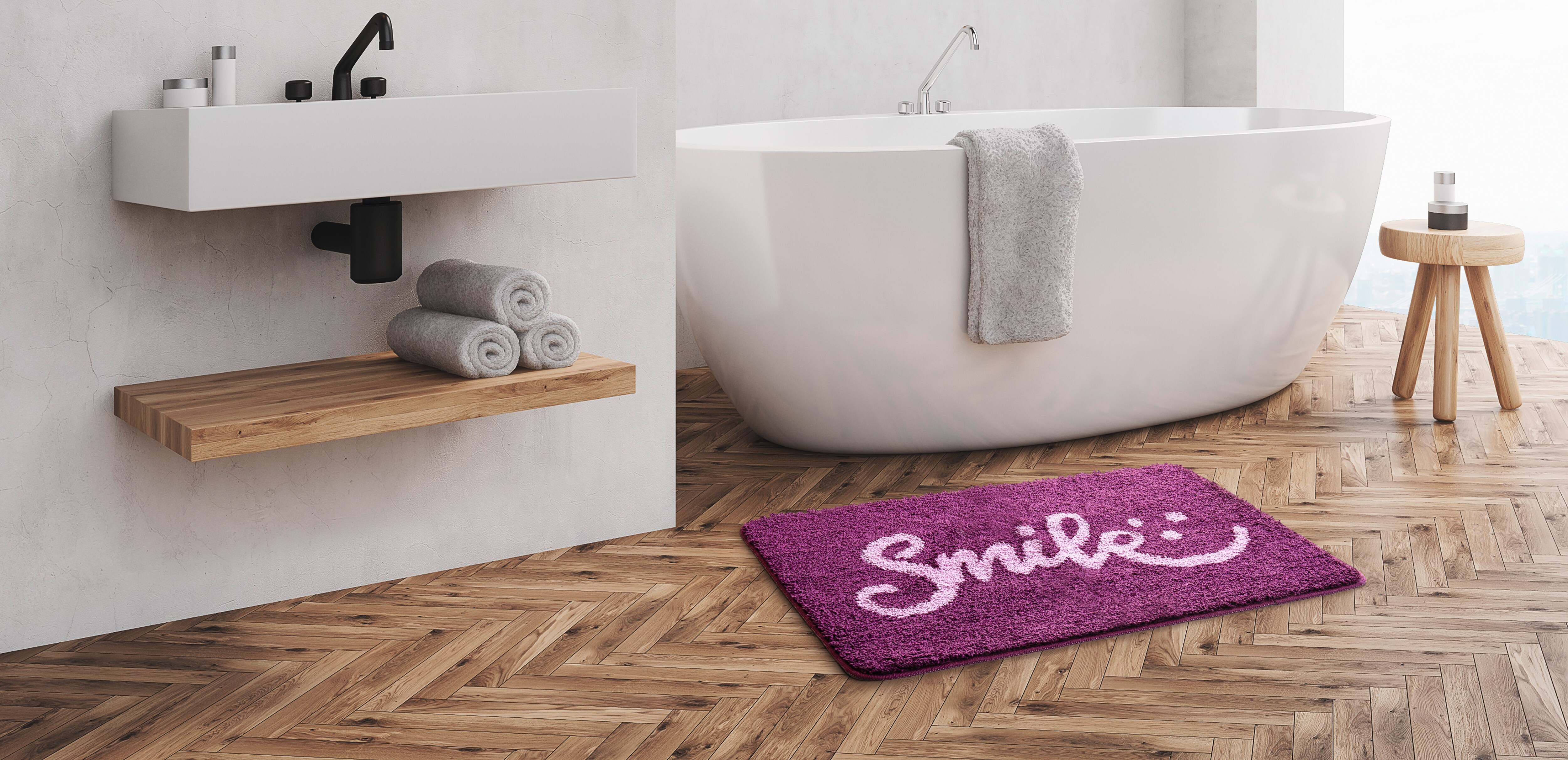 Dekor Badematte m. Schriftzug- versch. Ausf&uuml;hrungen -Smile - Bild 1