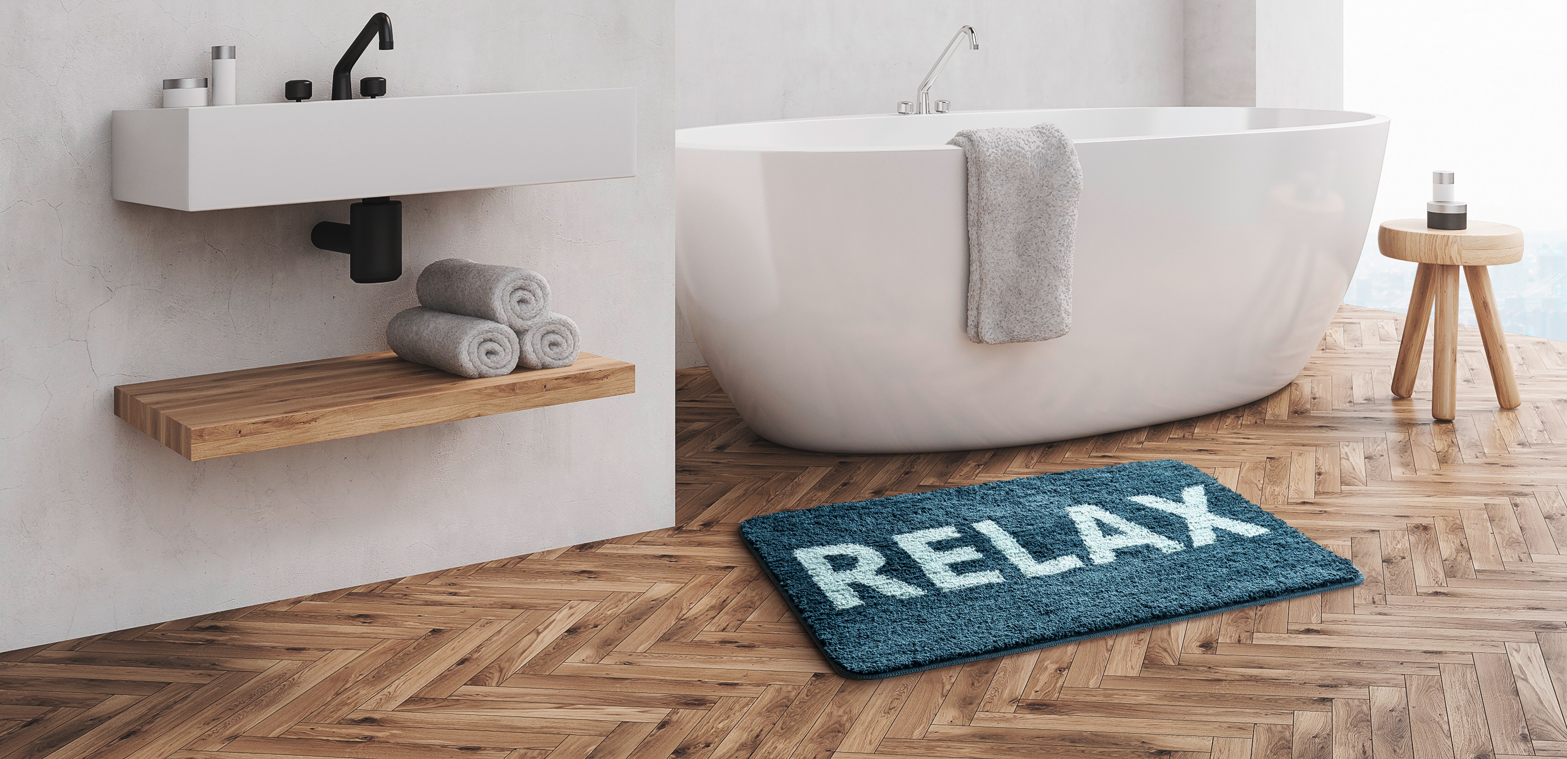 Dekor Badematte m. Schriftzug- versch. Ausf&uuml;hrungen -Relax - Bild 1