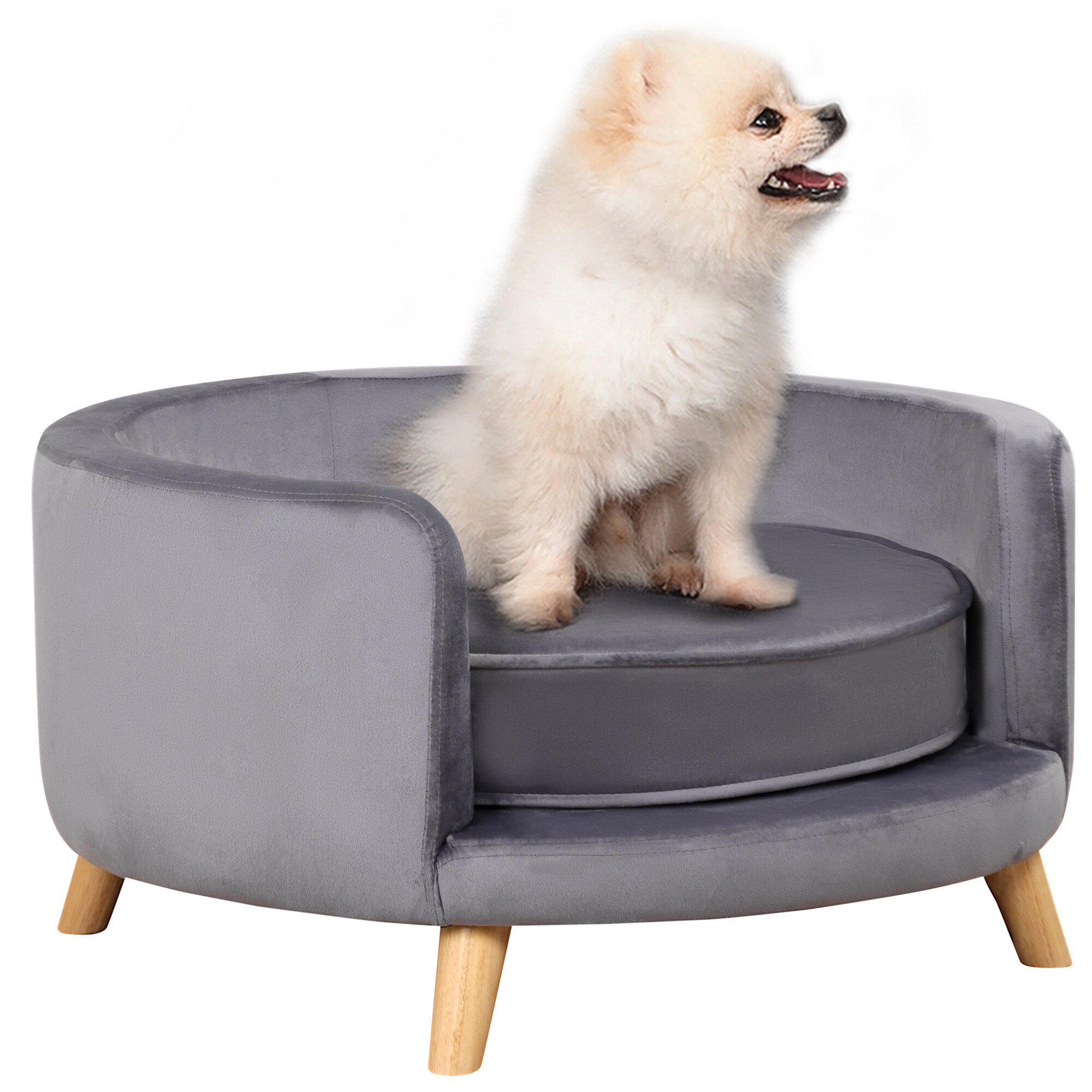 PawHut Hundesofa Eukalyptusholz, Samt(100% Polyester), Schaumstoff - Bild 1
