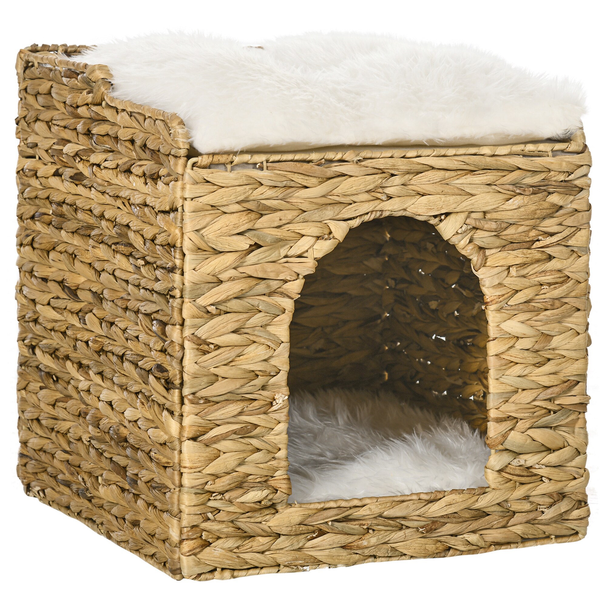 PawHut Rattan Katzenhaus Wasserhyazinthengras, Spanplatte, Pl&uuml;sch (100% Polyester) - Bild 1