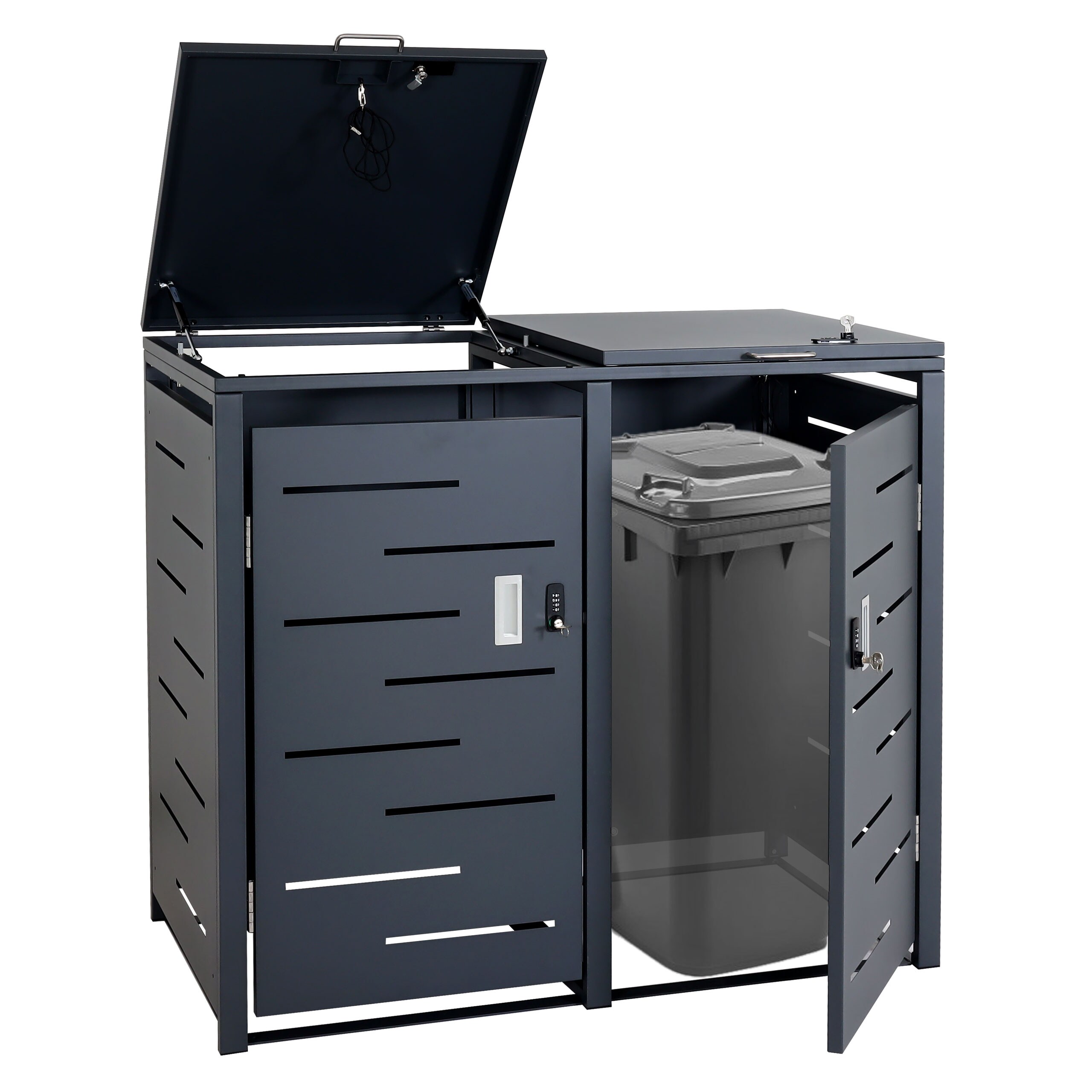 2er-M&uuml;lltonnenverkleidung MCW-E83, M&uuml;lltonnenbox M&uuml;lltonnenabdeckung, erweiterbar 103x135x63cm ~ anthrazit, Stahl 38kg - Bild 1