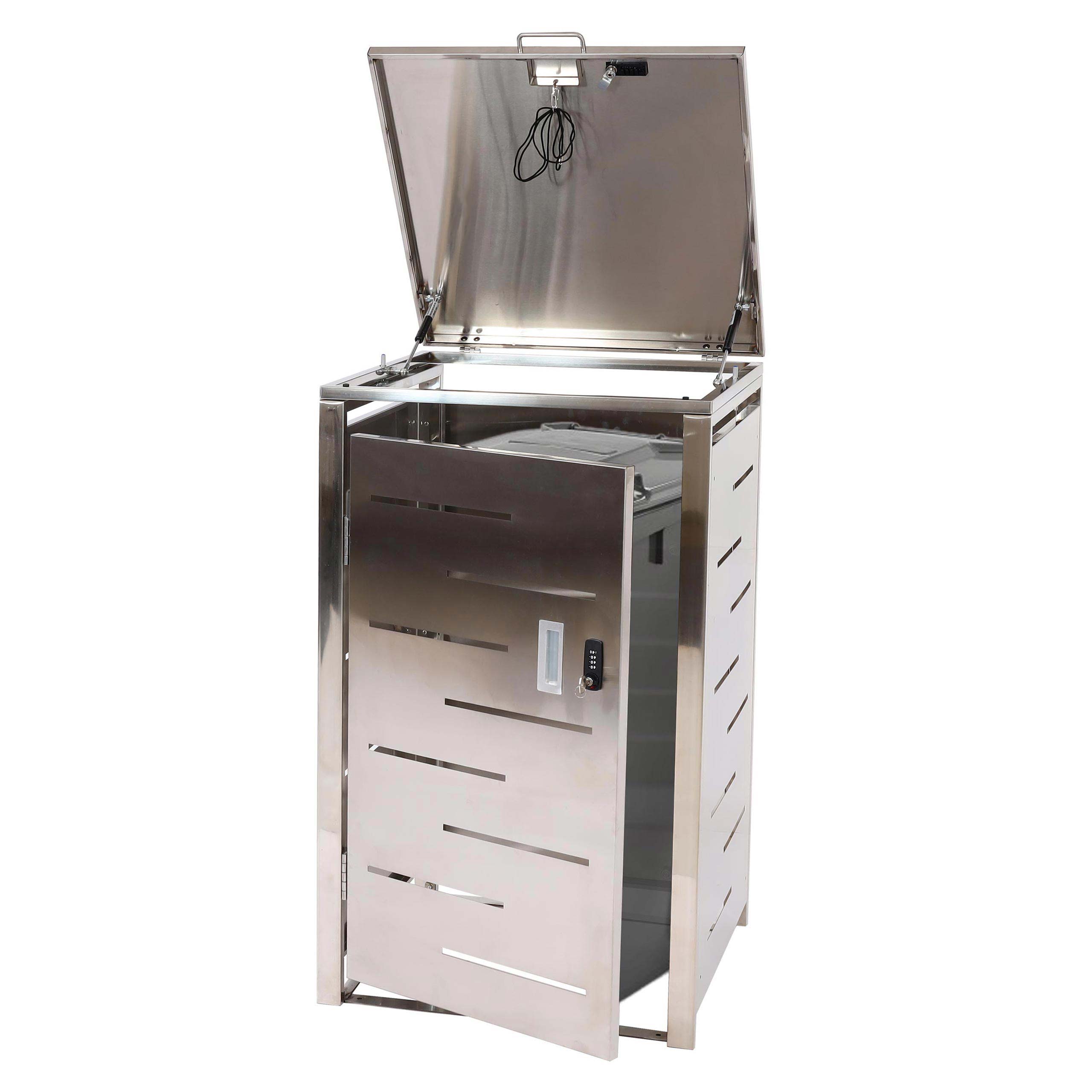 1er-M&uuml;lltonnenverkleidung MCW-E83, M&uuml;lltonnenbox M&uuml;lltonnenabdeckung, erweiterbar 103x60x62cm ~ Edelstahl 23kg - Bild 1