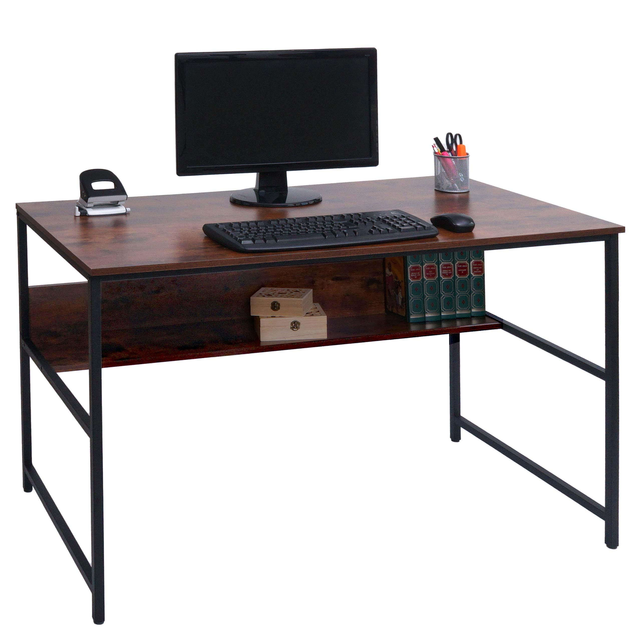 Schreibtisch MCW-K80, B&uuml;rotisch Computertisch Arbeitstisch Ablage, Metall MDF 120x60cm ~ braun - Bild 1