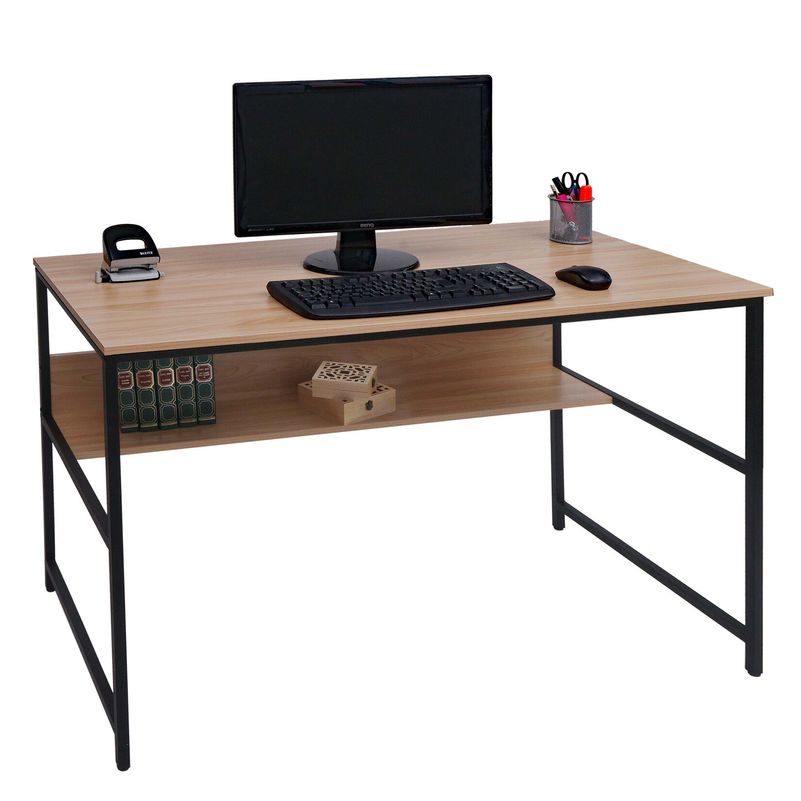 Schreibtisch McW-K80, Bürotisch Computertisch Arbeitstisch Ablage, Metall MDF 120x60cm ~ natur | 04057651581101