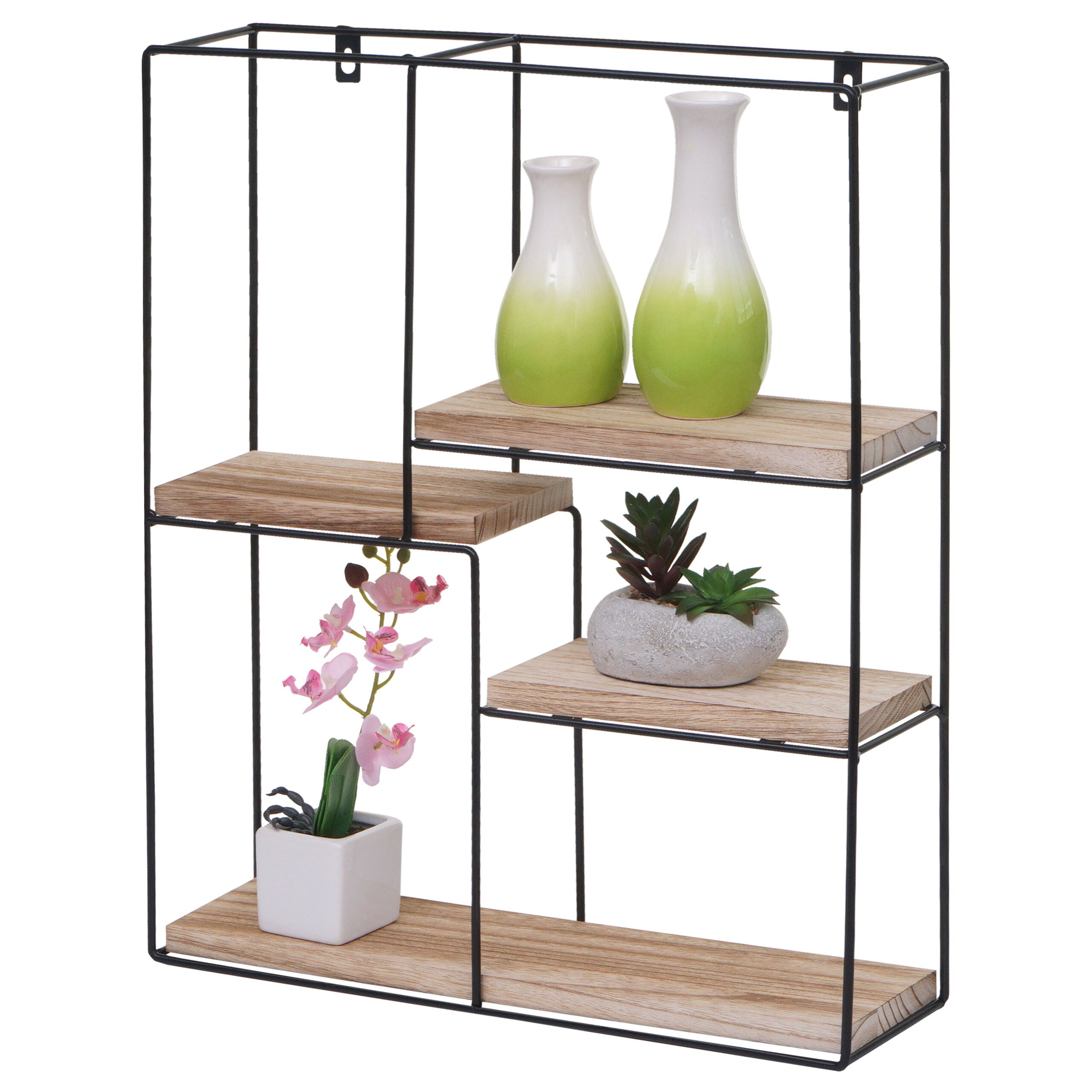 Wandregal MCW-K76, H&auml;ngeregal Schweberegal Regal, 4 Regalb&ouml;den Metall Massiv-Holz Industrial 51x40x11cm ~ natur - Bild 1