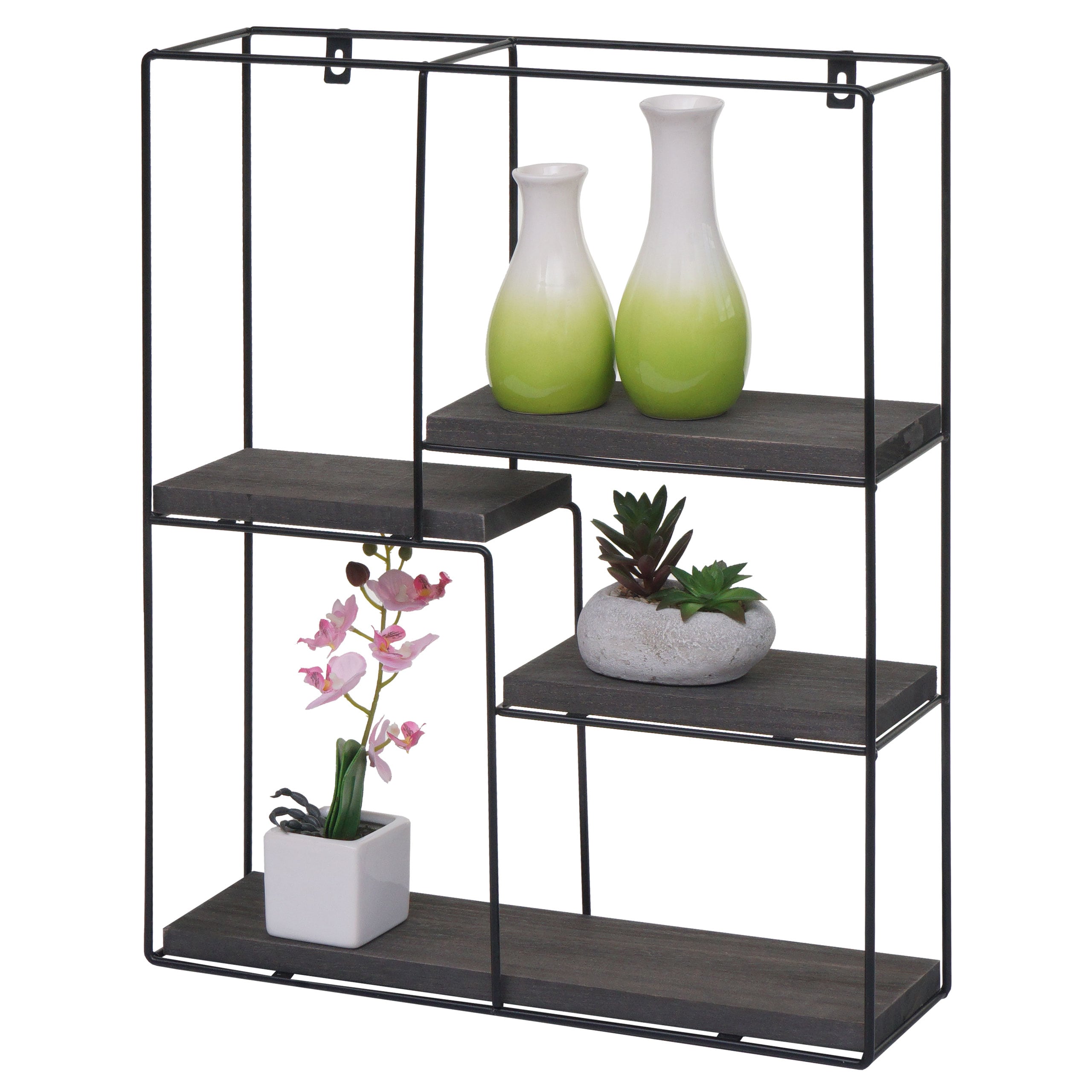 Wandregal MCW-K76, H&auml;ngeregal Schweberegal Regal, 4 Regalb&ouml;den Metall Massiv-Holz Industrial 51x40x11cm ~ dunkelgrau - Bild 1