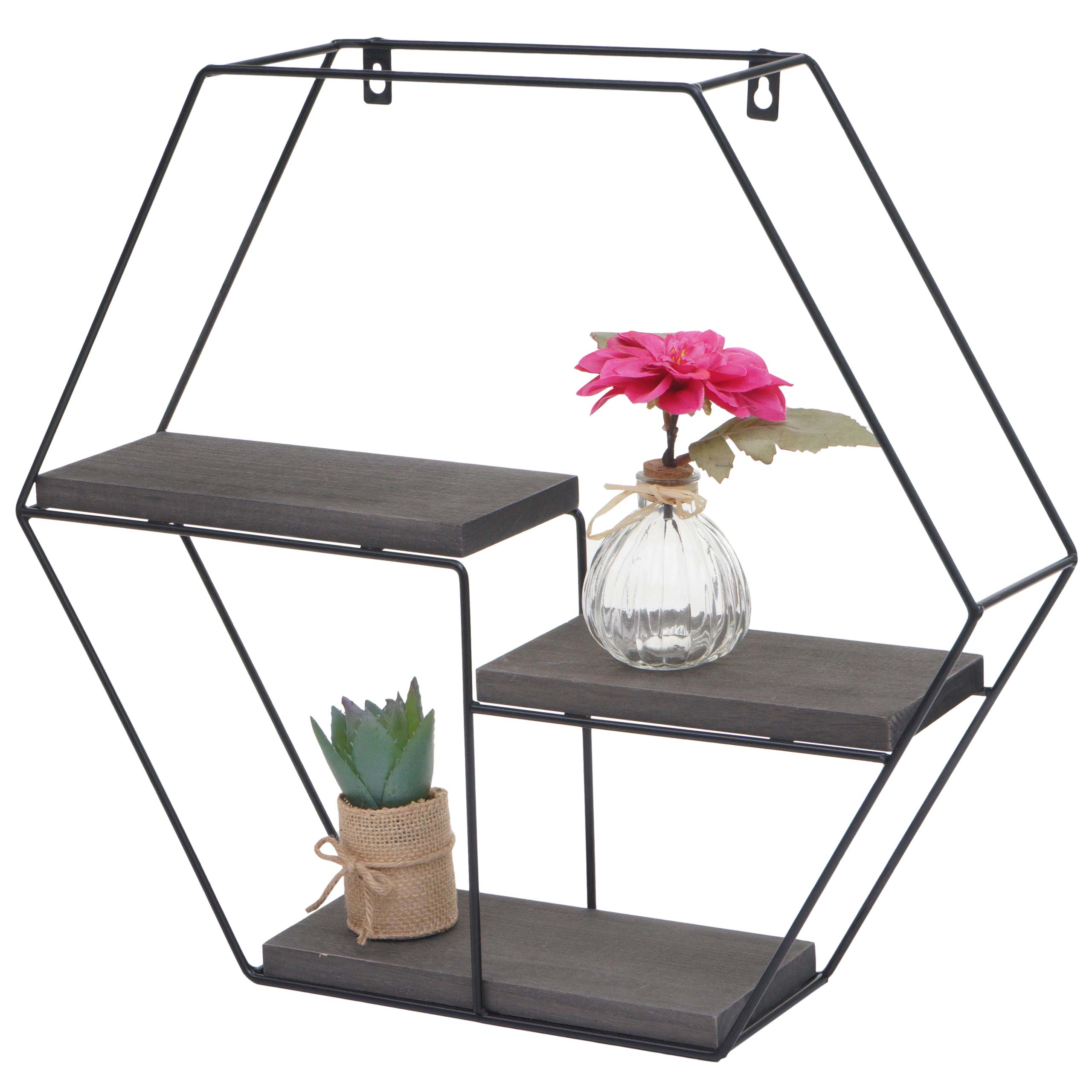 Wandregal MCW-K76, H&auml;ngeregal Schweberegal Regal, 3 Regalb&ouml;den Metall Massiv-Holz Industrial 43x49x11cm ~ dunkelgrau - Bild 1