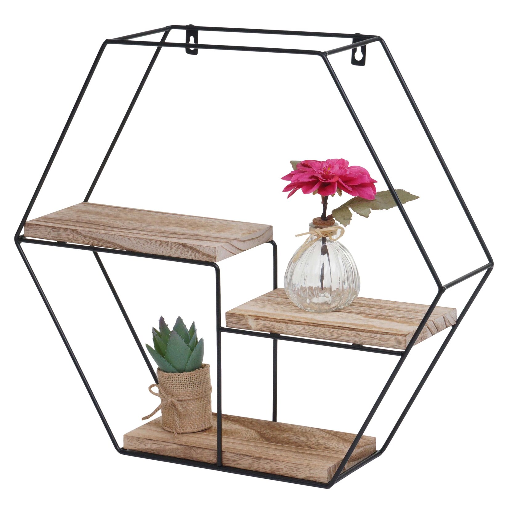 Wandregal MCW-K76, Hängeregal Schweberegal Regal, 3 Regalböden Metall Massiv-Holz Industrial 43x49x11cm ~ natur | 04057651582139