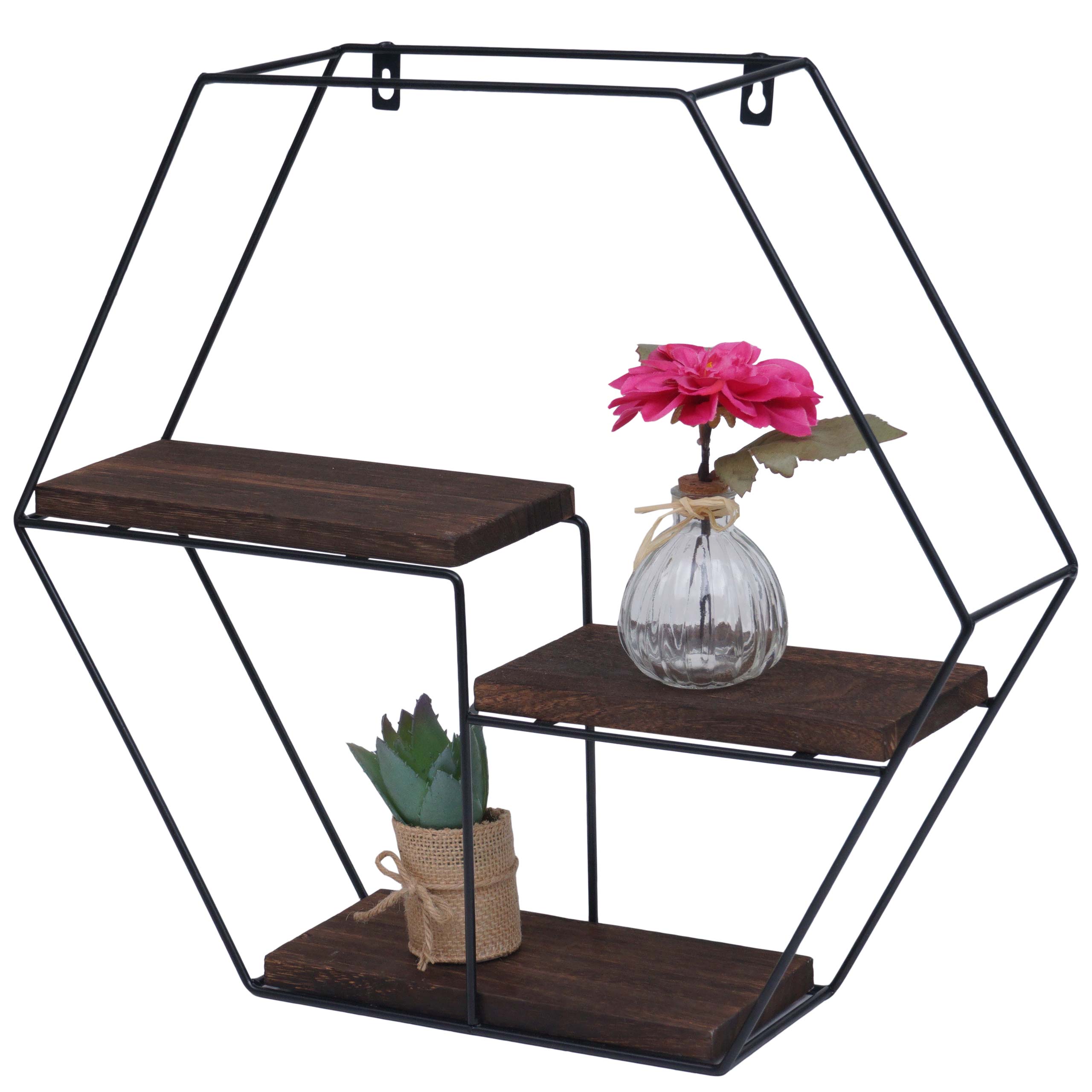 Wandregal MCW-K76, H&auml;ngeregal Schweberegal Regal, 3 Regalb&ouml;den Metall Massiv-Holz Industrial 43x49x11cm ~ dunkelbraun - Bild 1