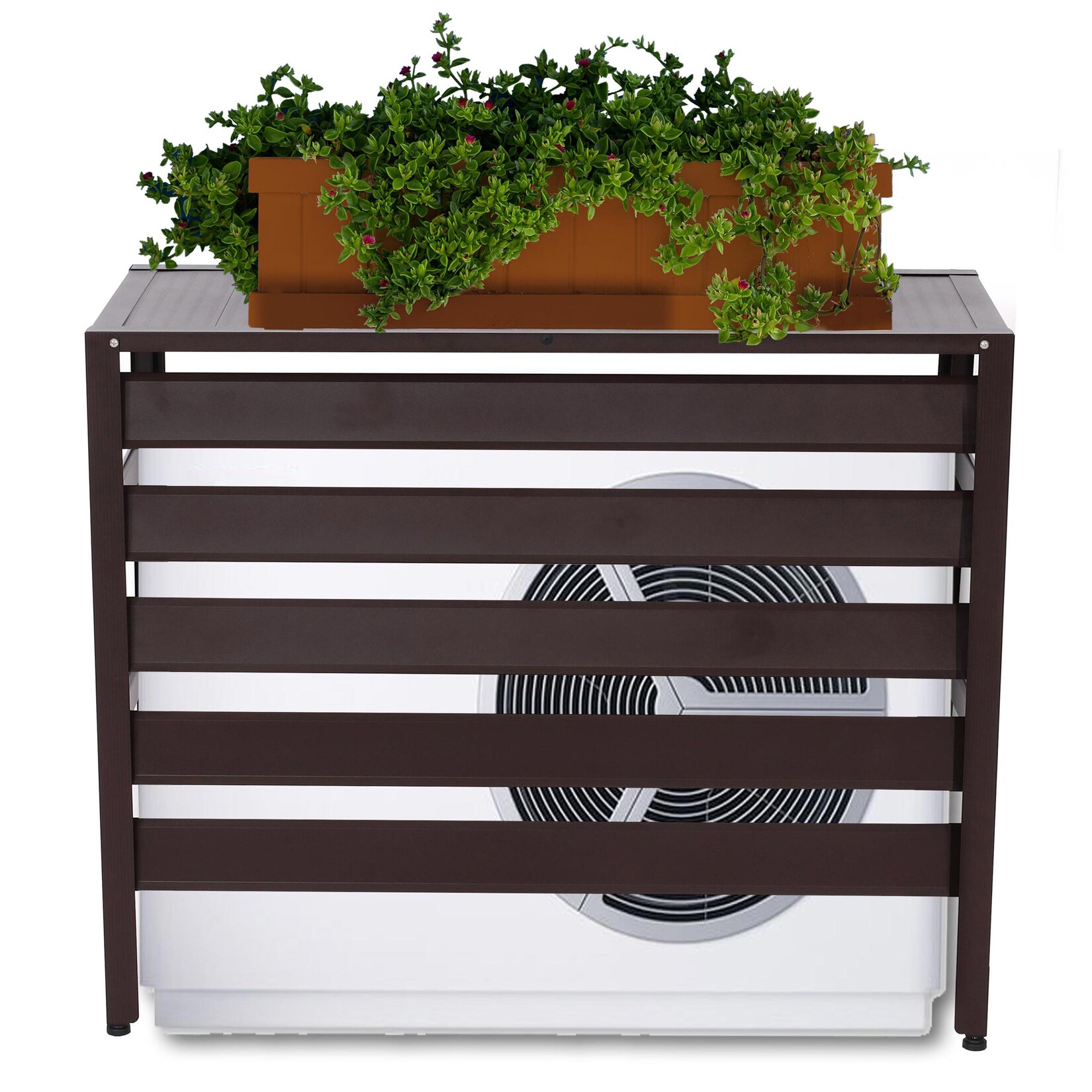 Alu Verkleidung für Klimaanlage/Wärmepumpe MCW-K59, Abdeckung Schutzgitter Pflanzenregal, Metall 73x90x38cm ~ braun