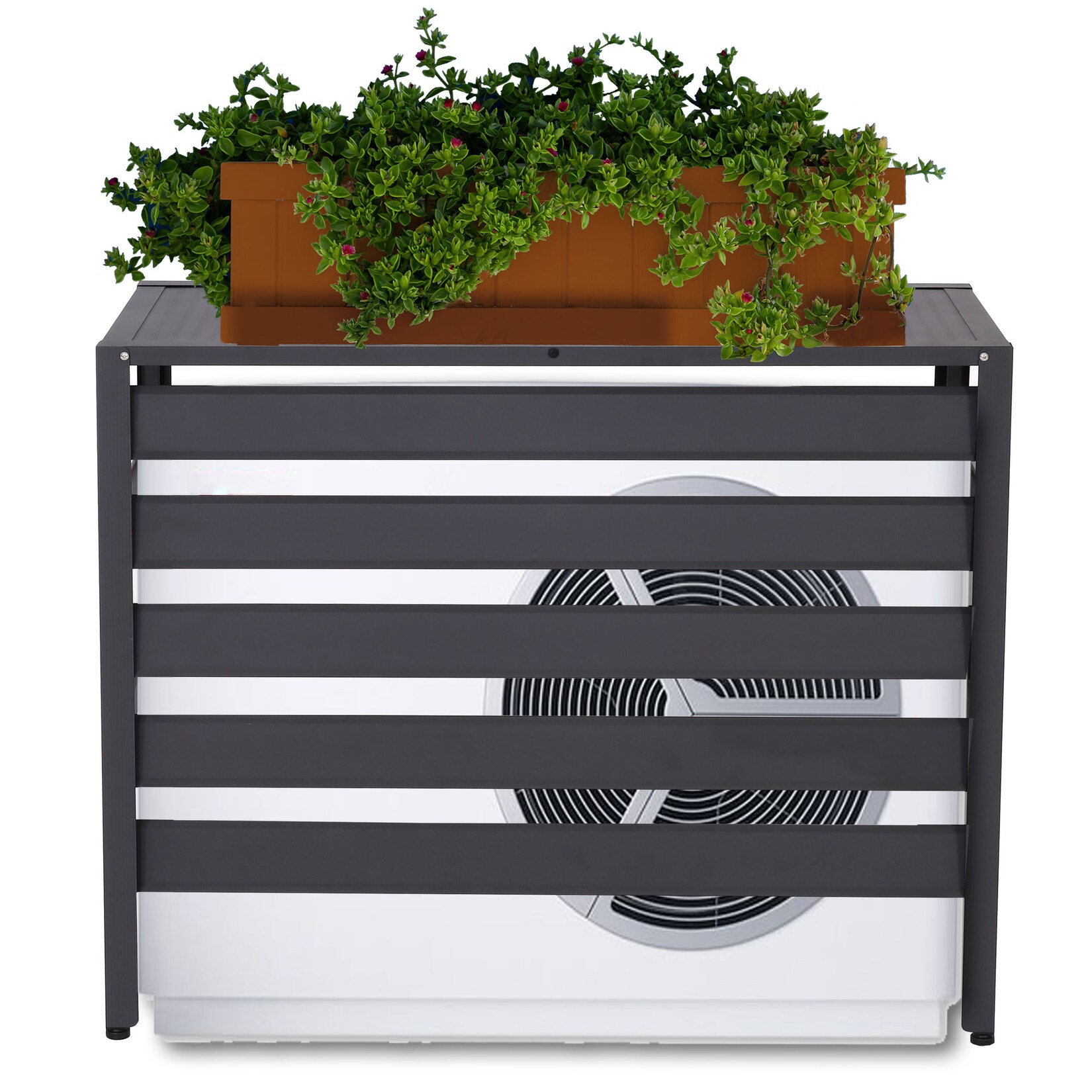 Alu Verkleidung für Klimaanlage/Wärmepumpe MCW-K59, Abdeckung Schutzgitter Pflanzenregal, Metall 73x90x38cm ~ grau