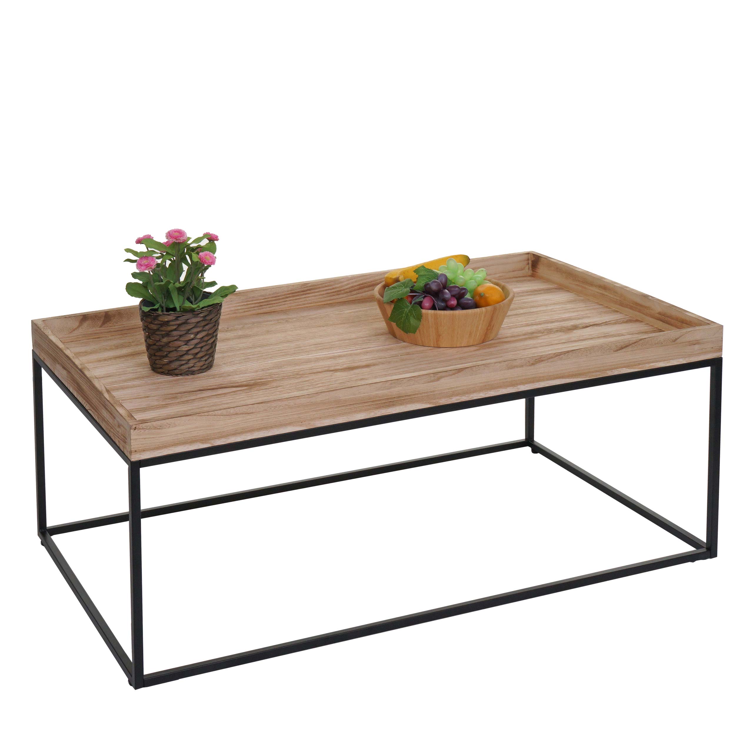 Couchtisch MCW-K71, Kaffeetisch Beistelltisch Tisch, Holz massiv Metall 46x110x60cm ~ naturfarben - Bild 1