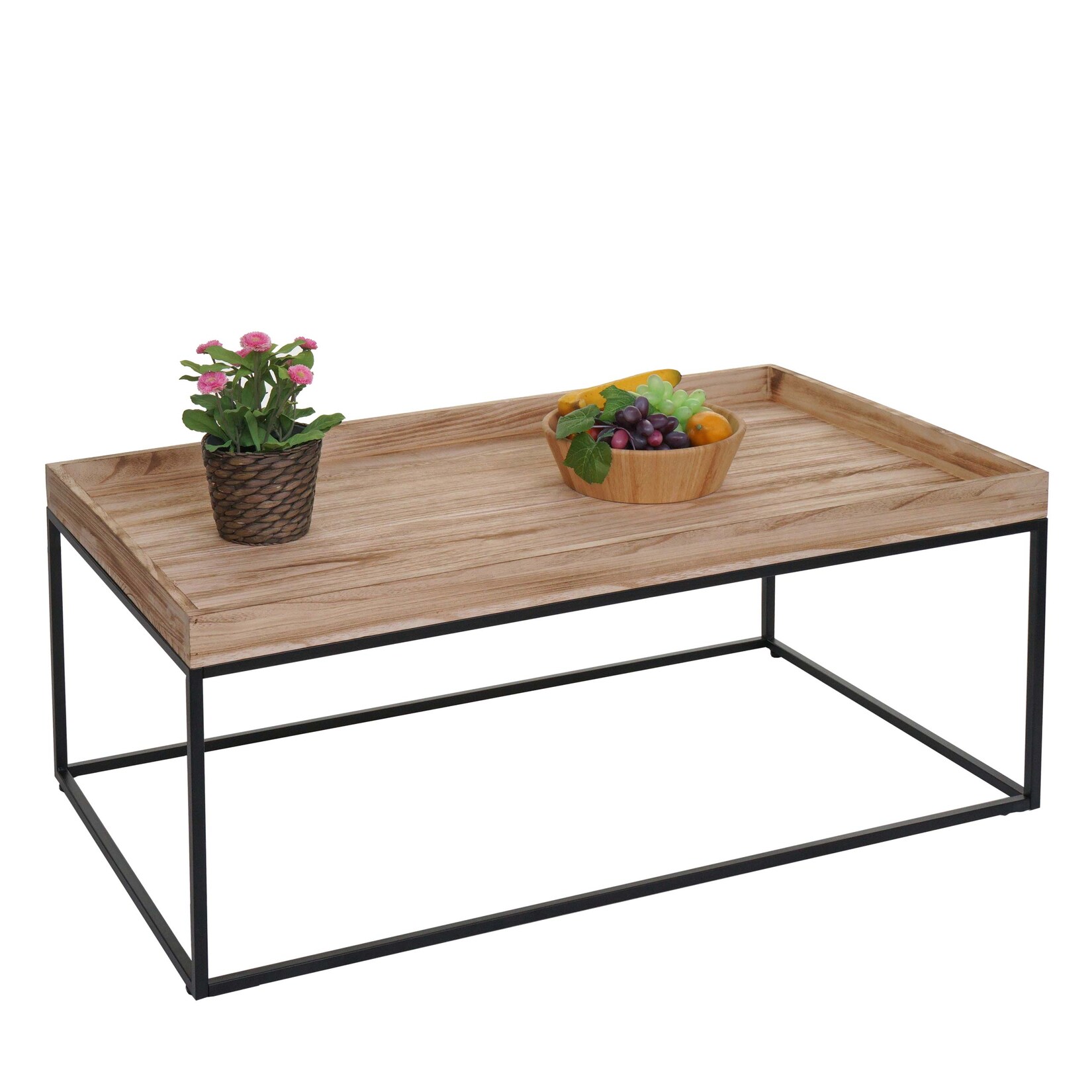 Couchtisch MCW-K71, Kaffeetisch Beistelltisch Tisch, Holz massiv Metall 46x110x60cm ~ naturfarben | 04057651601892