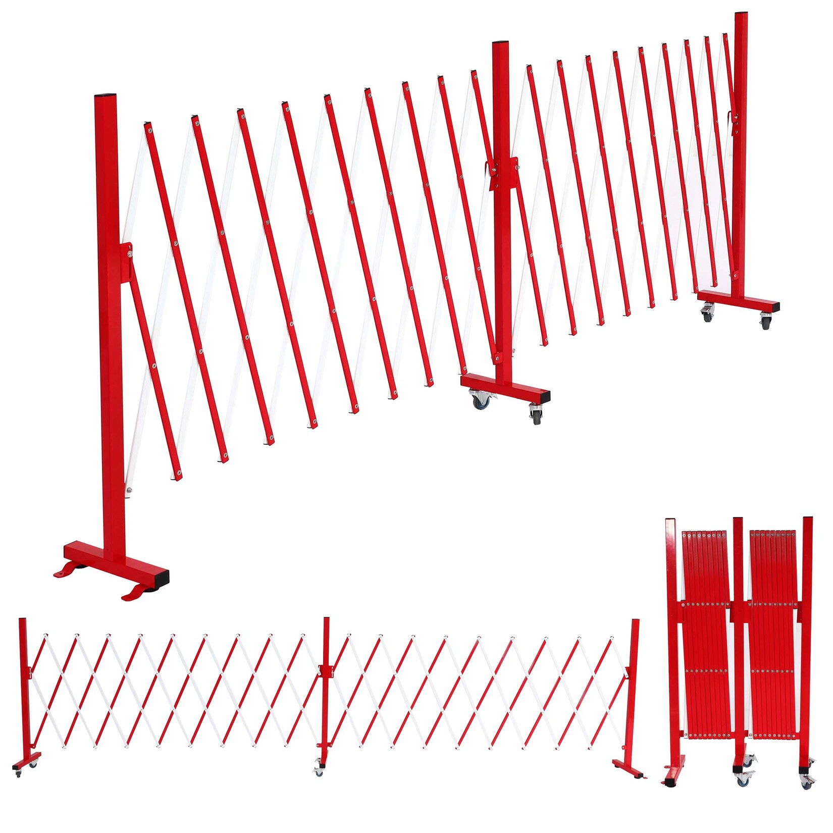 Alu Absperrgitter MCW-B34, Scherengitter Schutzgitter mit Rollen, ausziehbar 110x60-500cm ~ rot-weiß