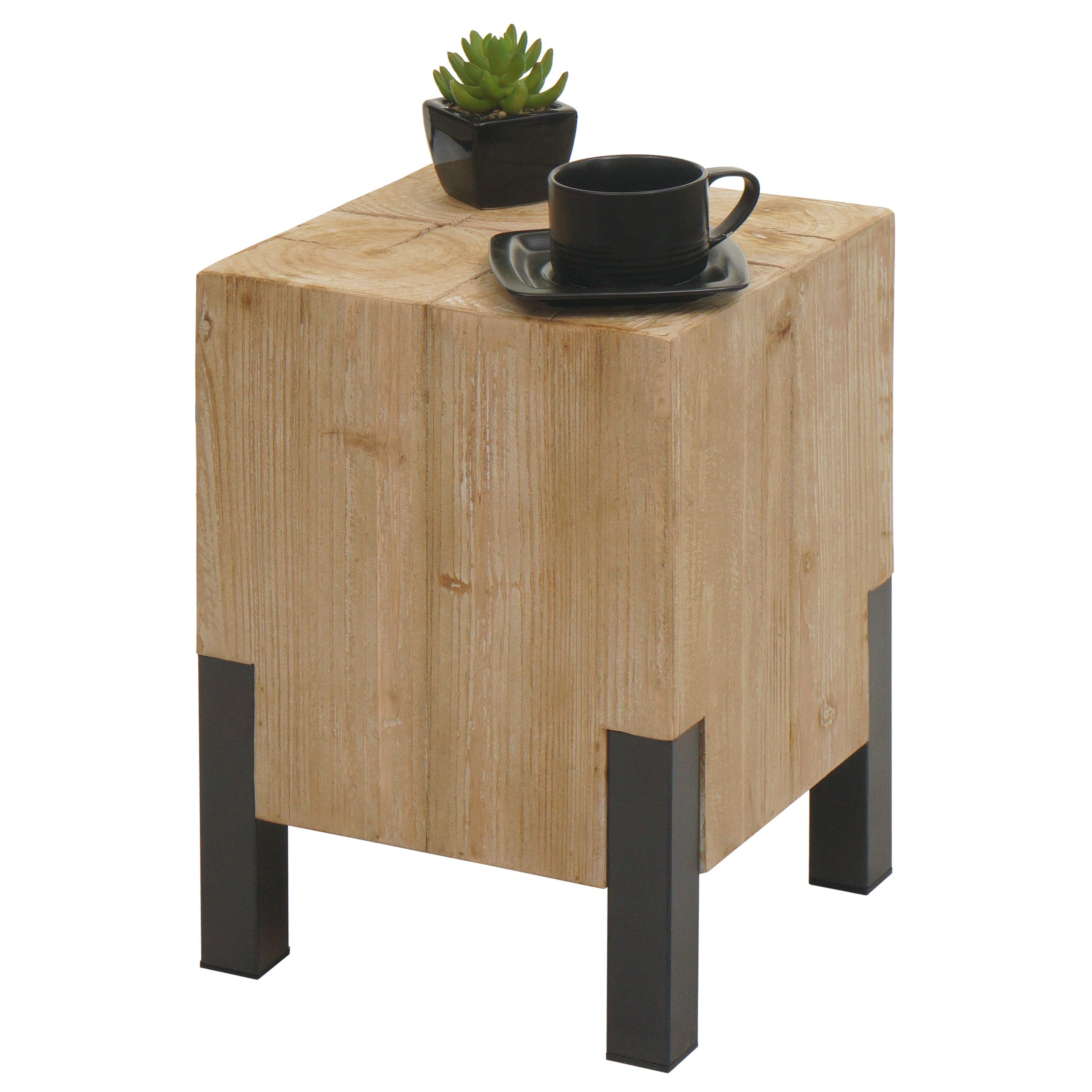 Beistelltisch MCW-L76b, Blumentisch Tisch, Industrial Metall Massiv-Holz MVG-zertifiziert, 46x32x32cm natur - Bild 1