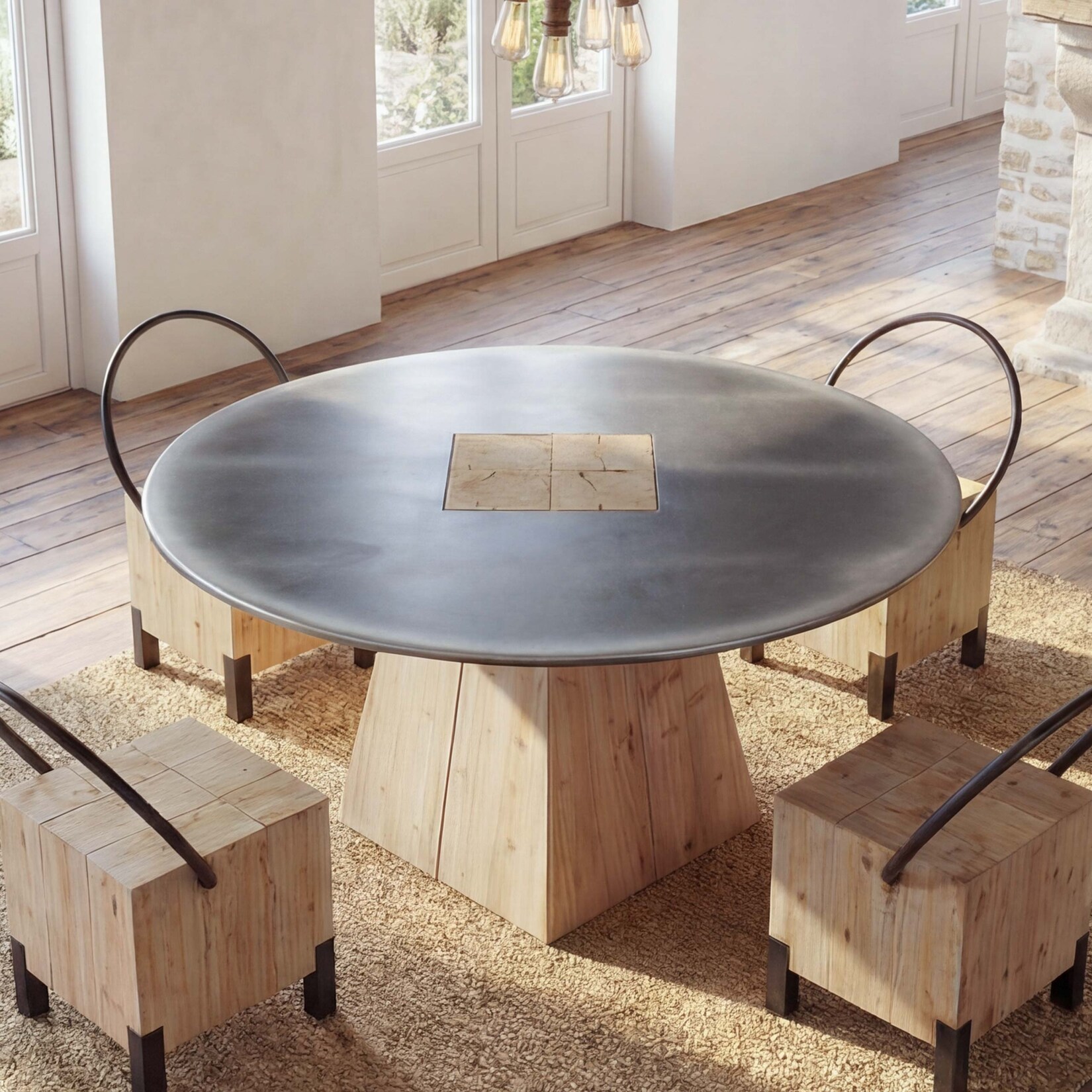 Esstisch MCW-L76, Tisch Esszimmertisch, rund Industrial Massiv-Holz MVG-zertifiziert 74x120cm, natur mit Metall-Optik