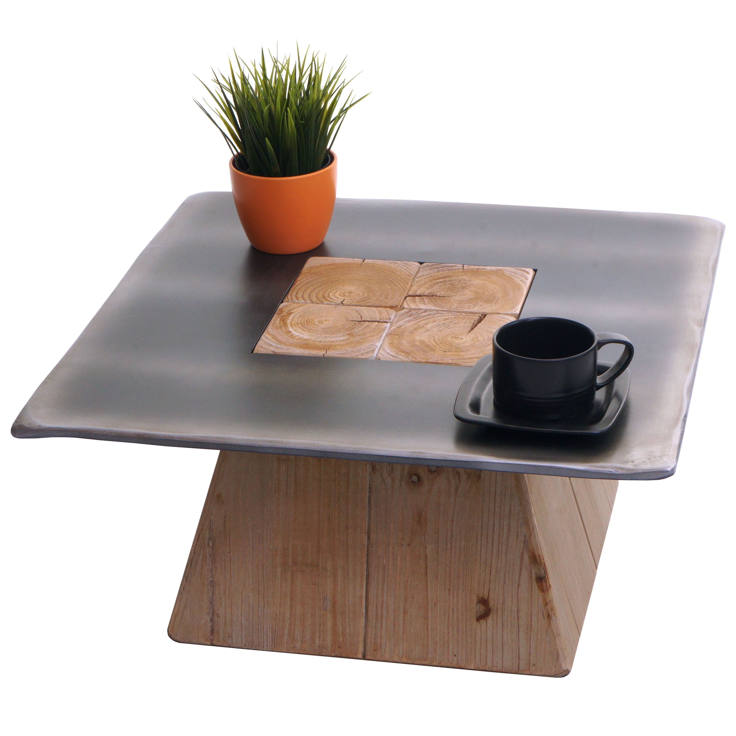 Couchtisch MCW-L76, Wohnzimmertisch Beistelltisch, Industrial Massiv-Holz MVG, 60x60cm natur mit Metall-Optik - Bild 1