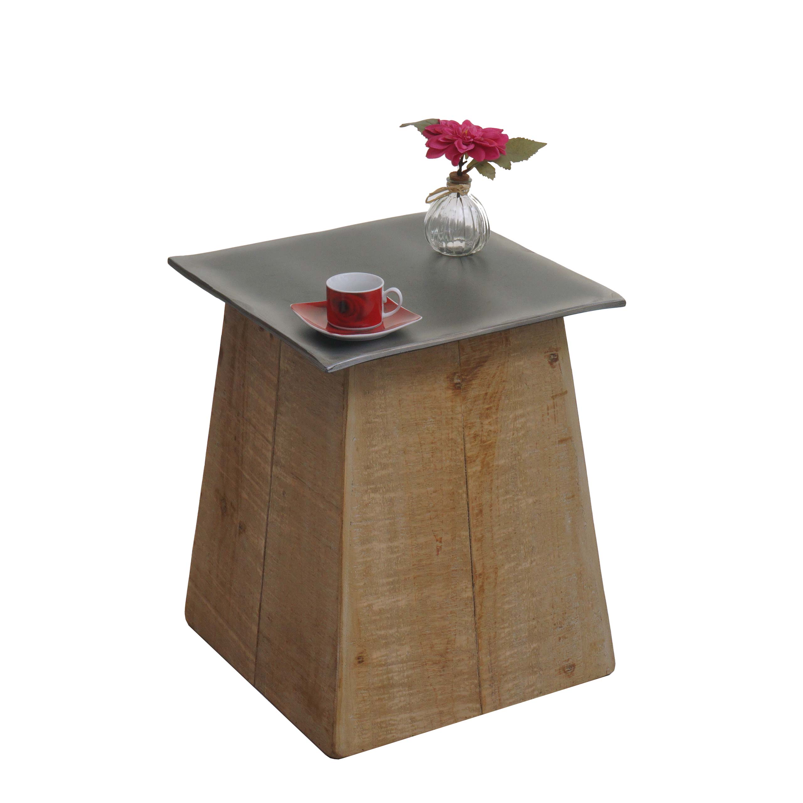 Beistelltisch MCW-L76b, Blumentisch Tisch, Industrial Massiv-Holz MVG-zertifiziert 45x36x36cm, natur mit Metall-Optik - Bild 1